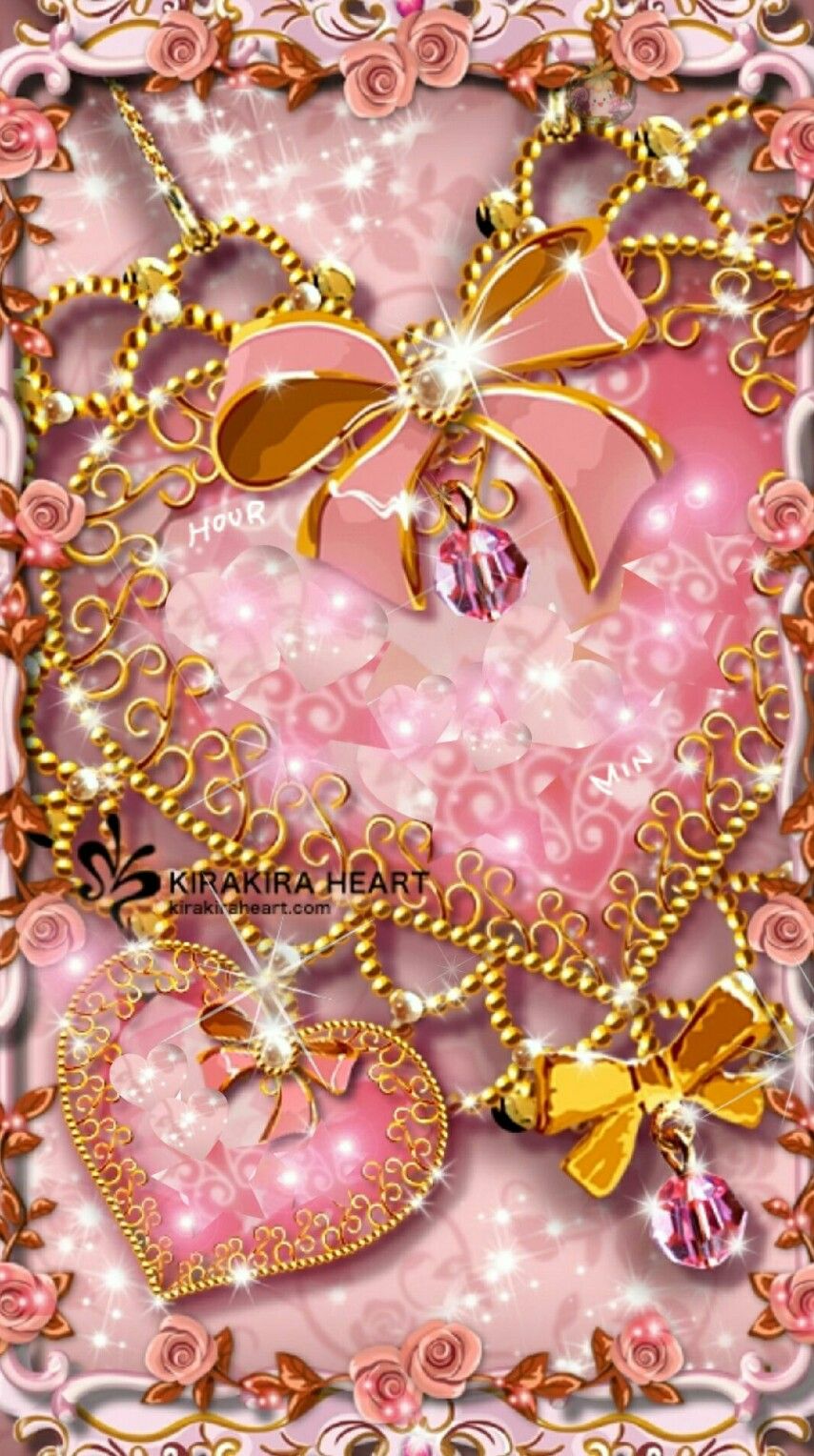 Cuori glitter dorati rosa, 854x1528 Full HD Verticale, iPhone
