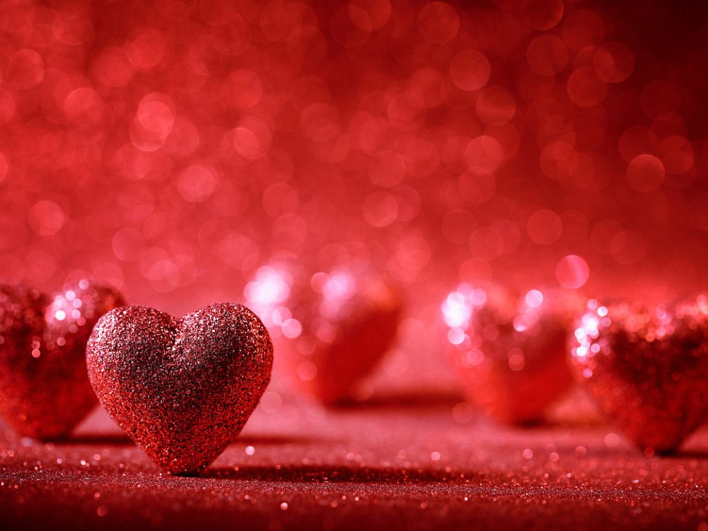 Cuori glitter rossi sfondo bokeh, 1024x768 HD, Desktop