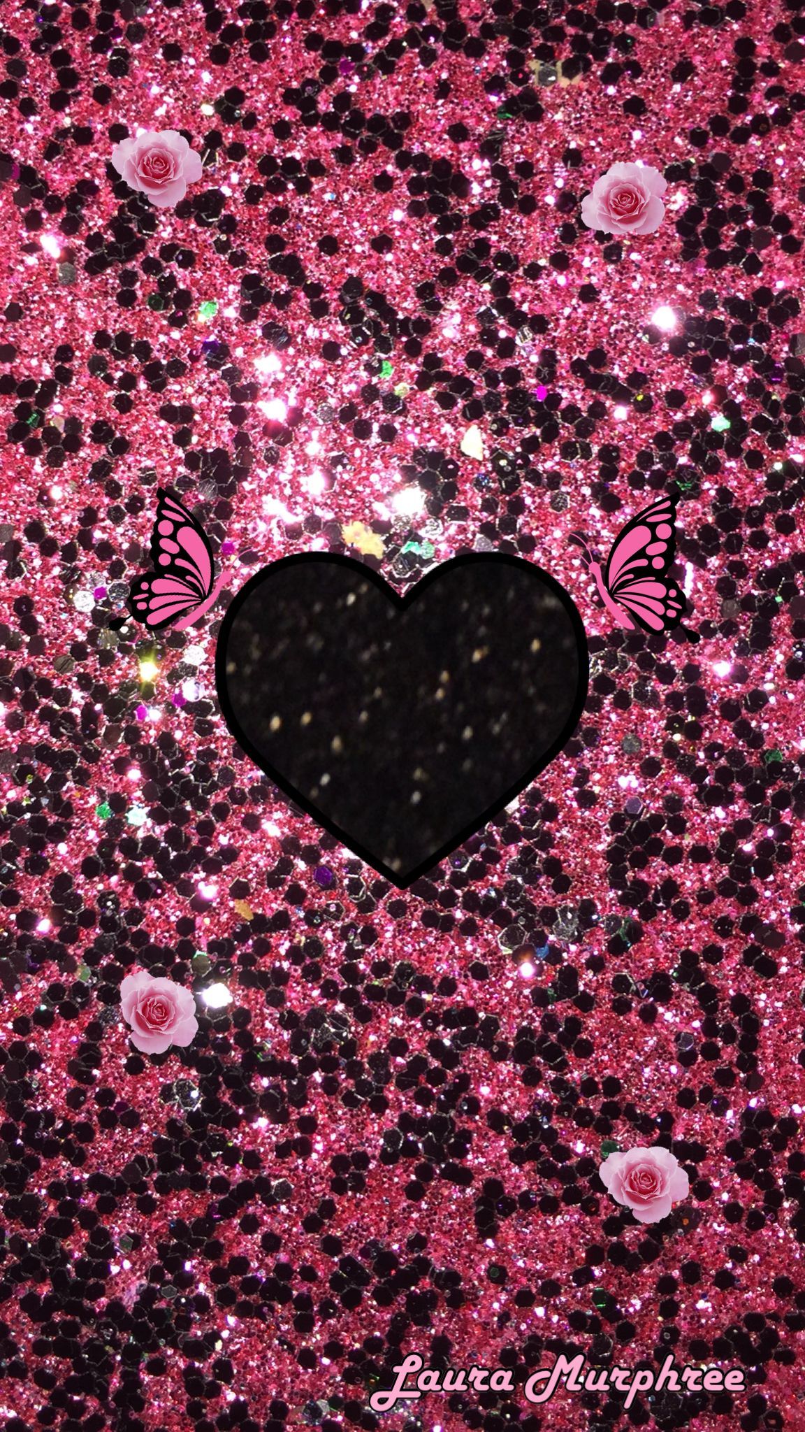 Cuore nero glitter rosa, 1152x2048 Full HD Verticale, iPhone