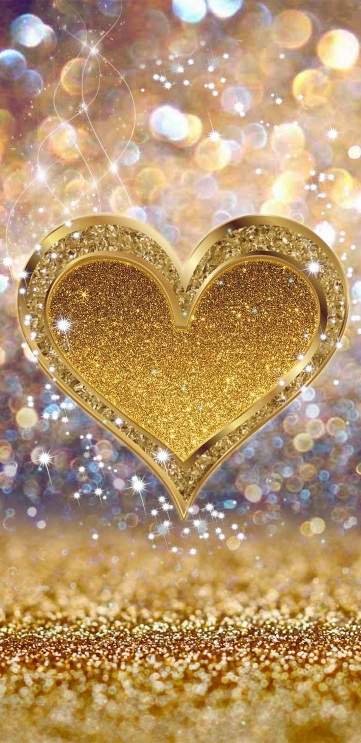 Cuore dorato glitterato, 736x1512 Verticale, Mobile