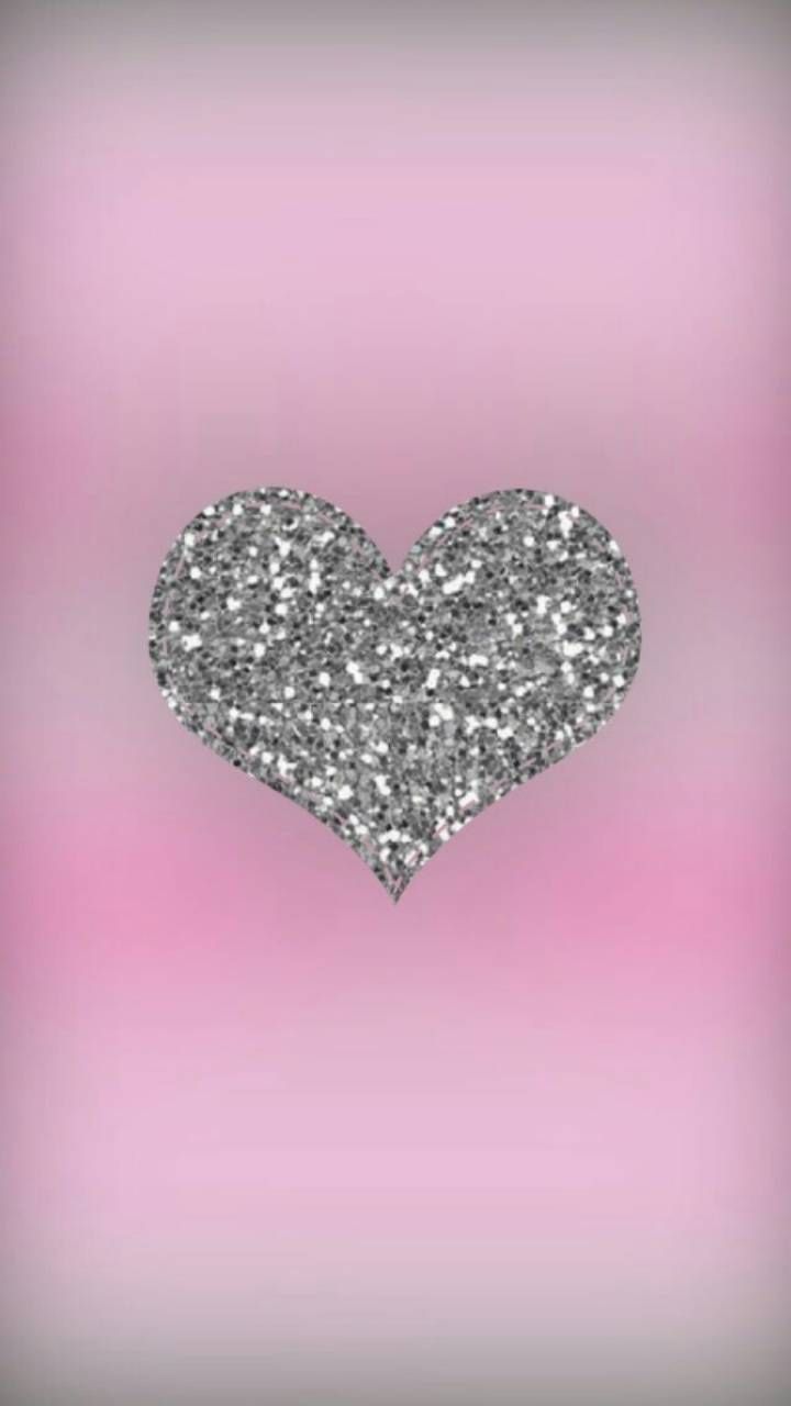 Cuore glitter argento sfondo rosa, 720x1280 Verticale, Mobile