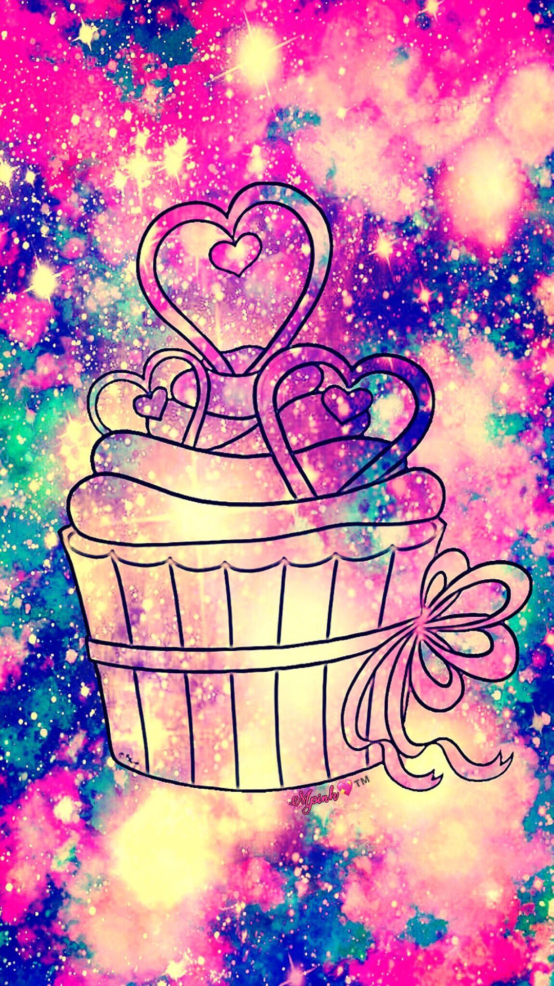 Cupcake galassia con cuori, 1080x1920 Verticale, Mobile