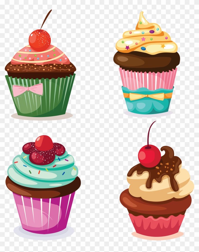 Quattro cupcake colorati illustrati, 840x1064 Full HD Verticale, iPhone