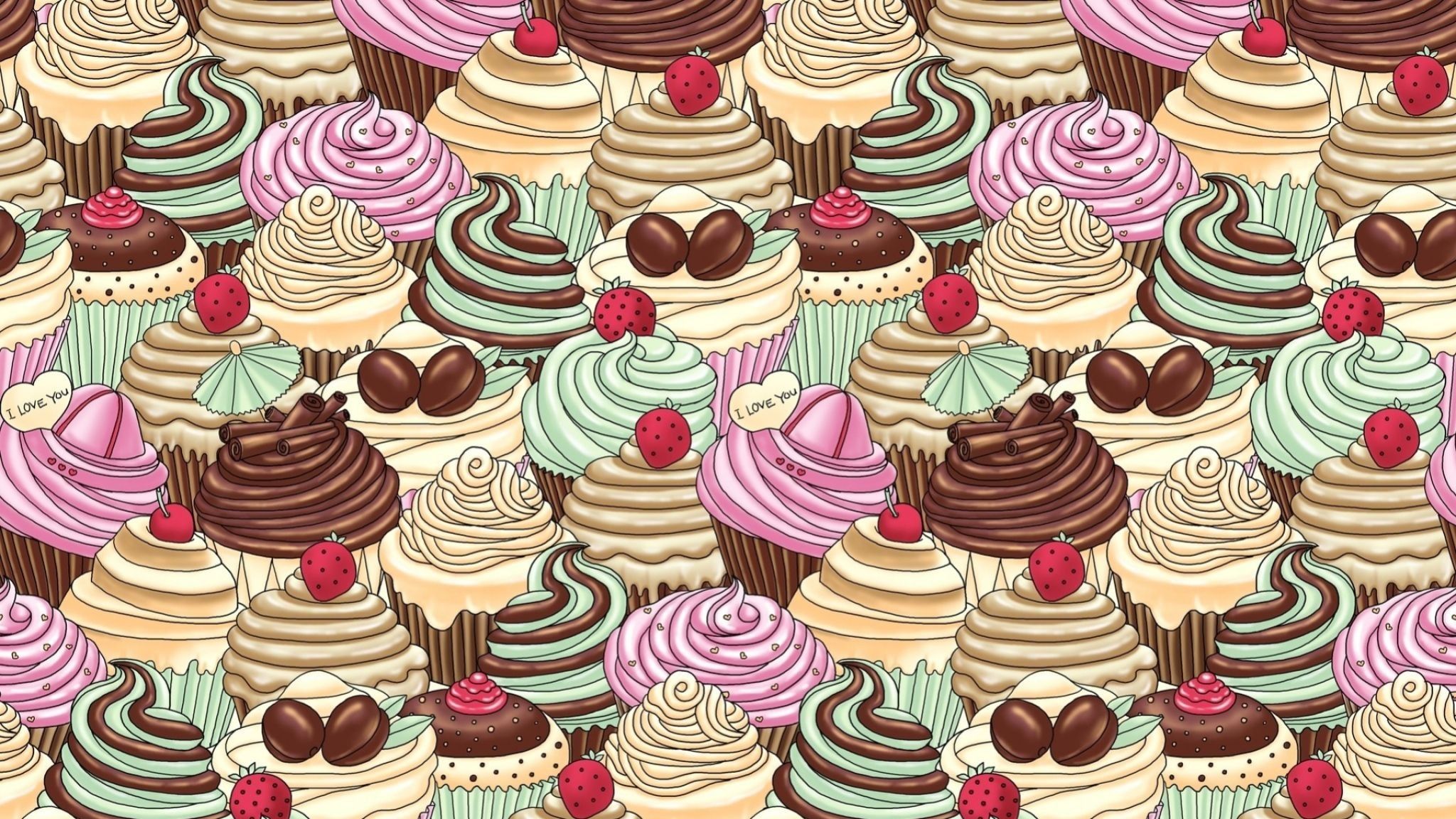 Cupcake illustrati pattern colorato, 2048x1152 Hi-Res, Laptop