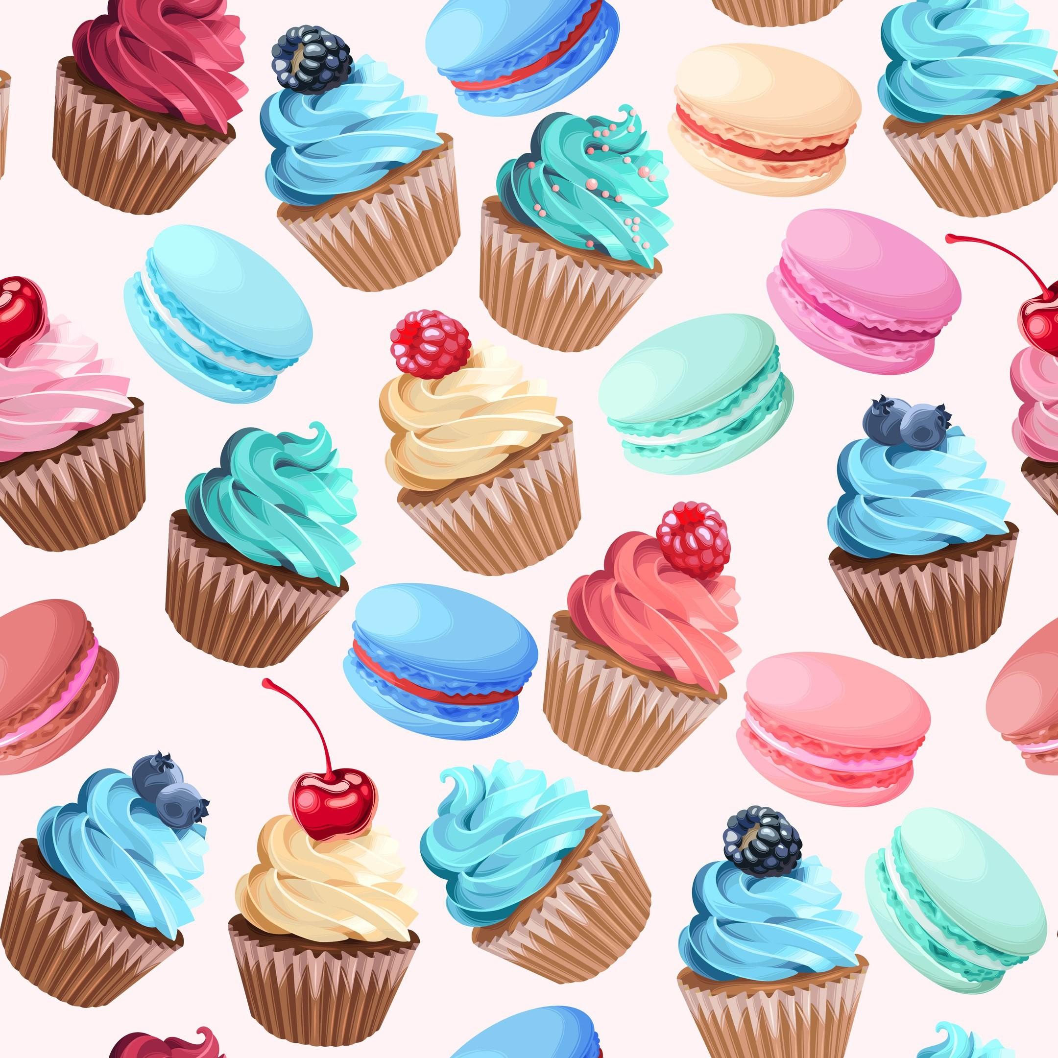 Cupcake e macaron colorati pattern, 2160x2160 2K, PC