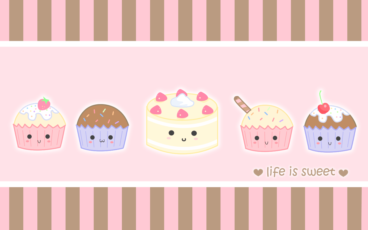 Cupcake kawaii sorridenti rosa, 1280x800 720p, PC