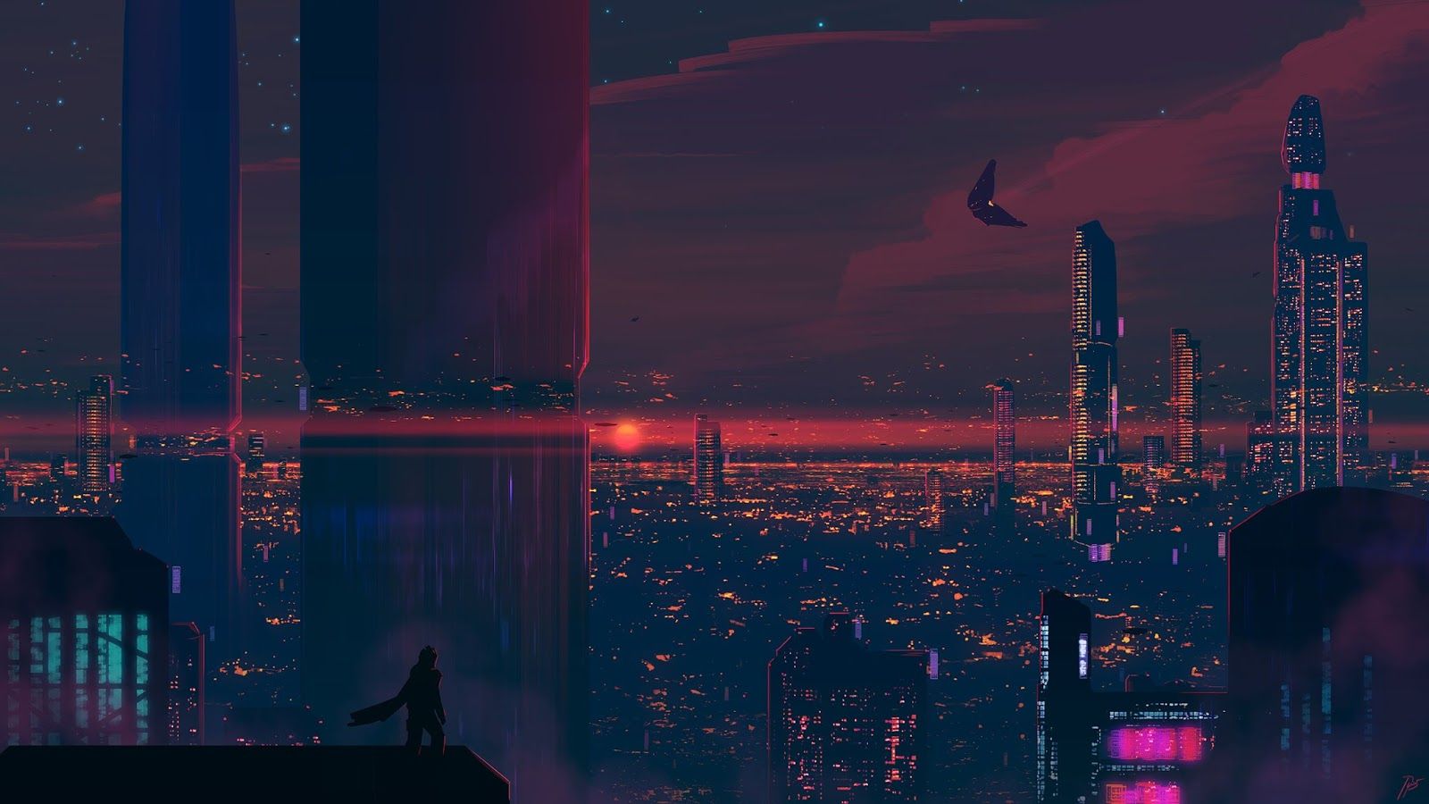 Città cyberpunk al tramonto, 1600x900 HD, Desktop