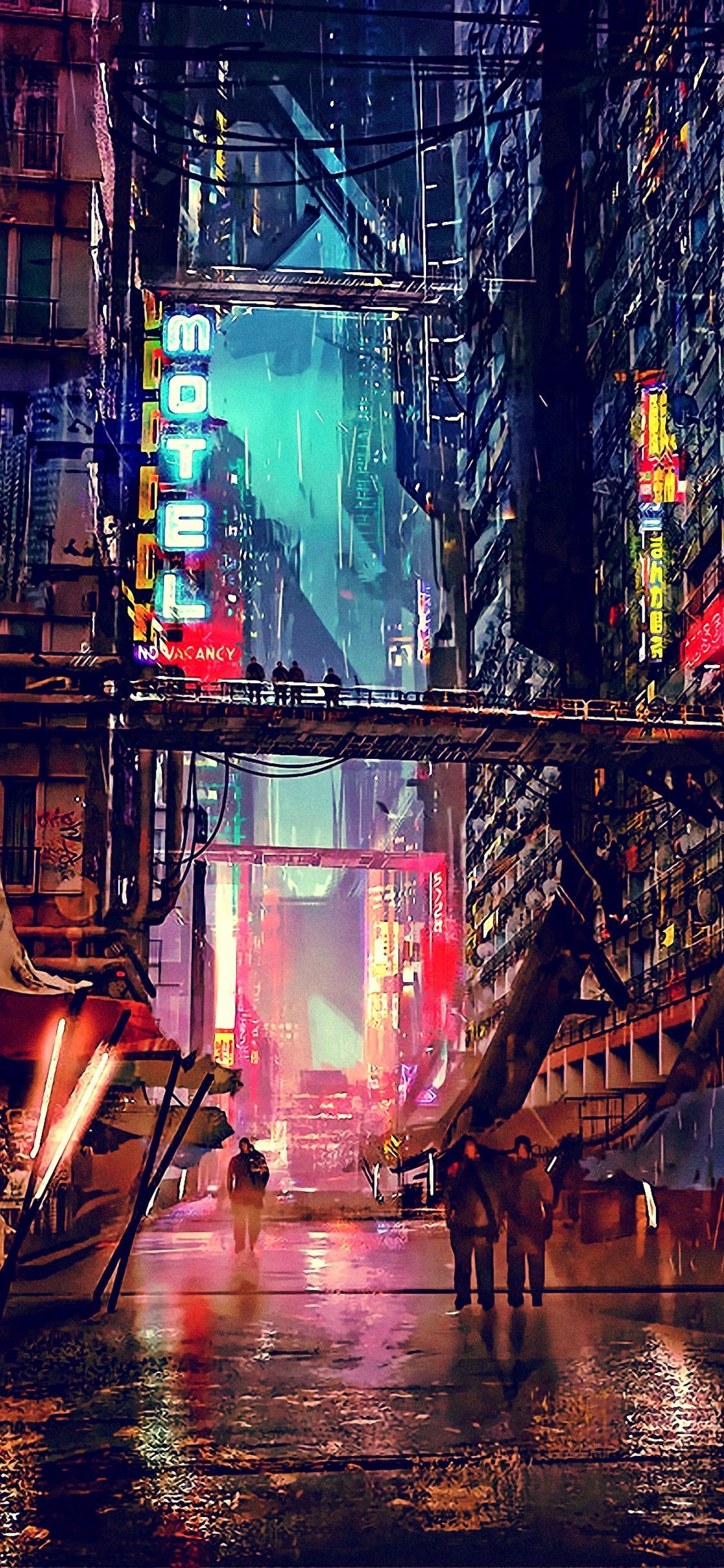 Città cyberpunk notturna neon, 1125x2436 Verticale, Mobile