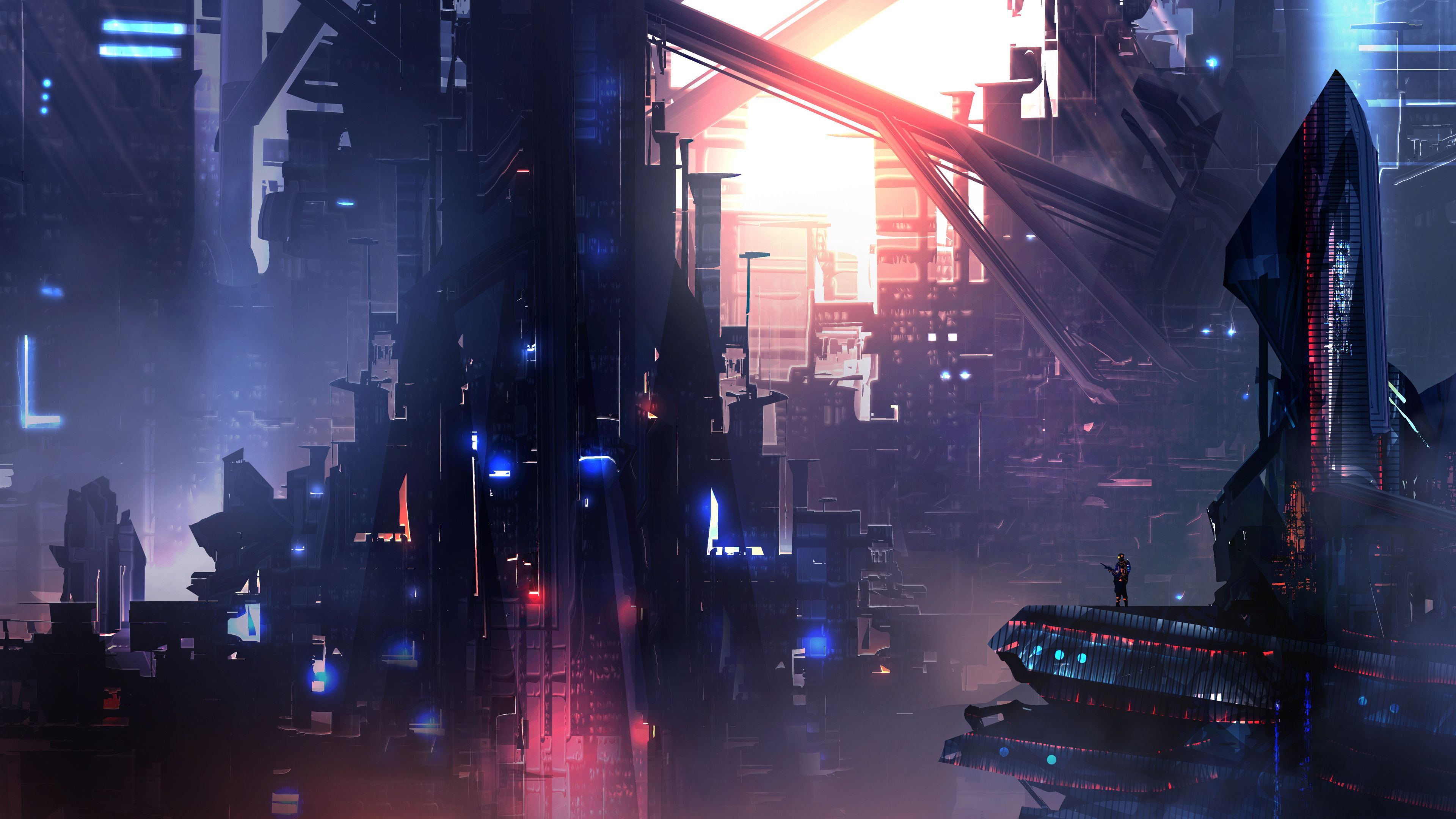 Città cyberpunk notturna nebbiosa, 3840x2160 Ultra HD, 4K TV