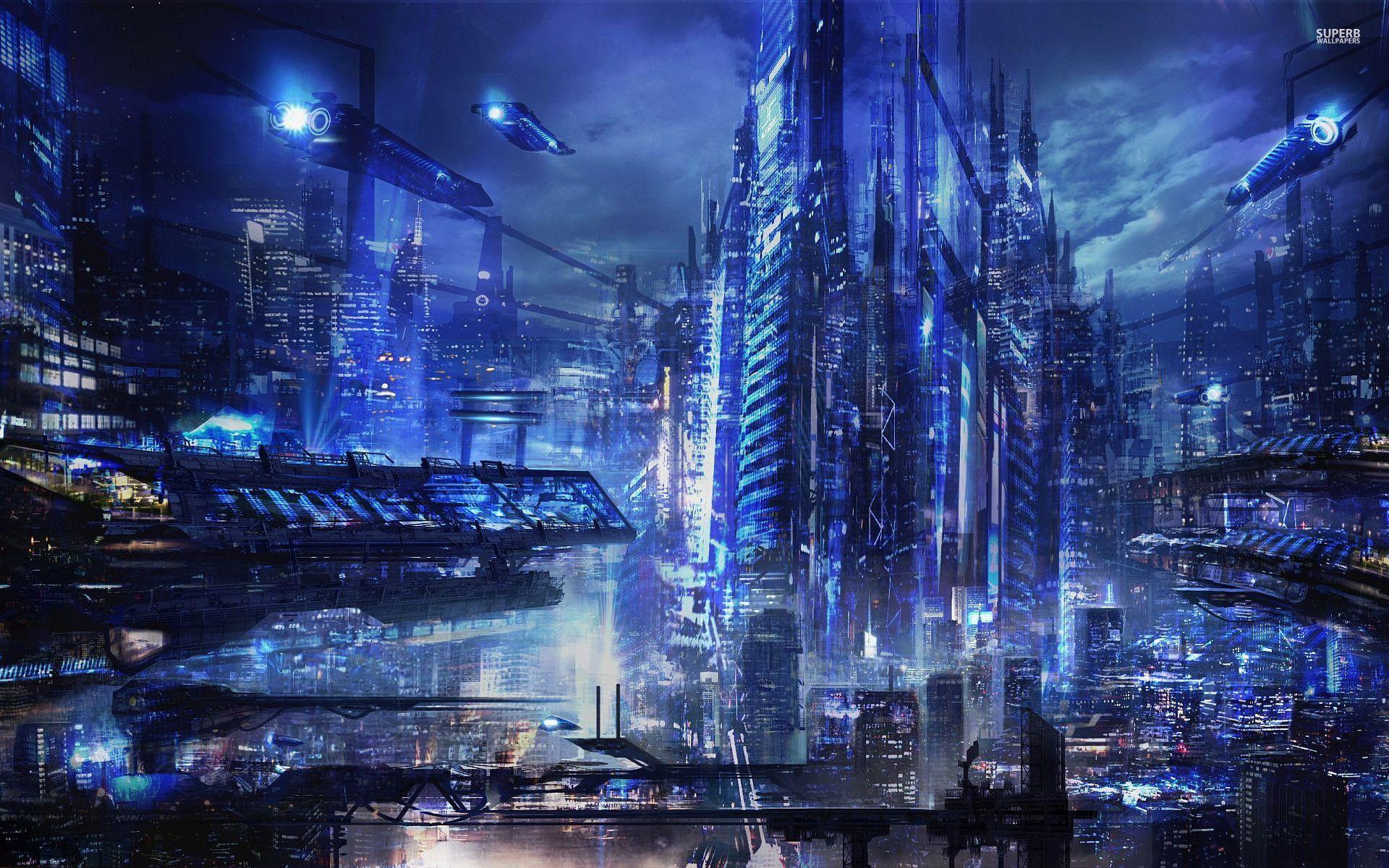 Città futuristica notturna blu, 1920x1200 WUXGA, PC Desktop