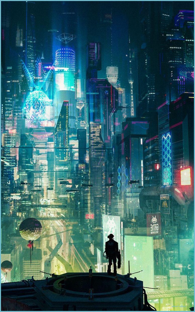 Città cyberpunk notturna con grattacieli, 776x1241 Verticale, Mobile