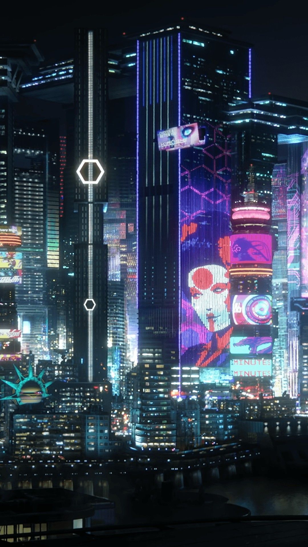 Città futuristica notturna neon, 1080x1920 Verticale, Telefono