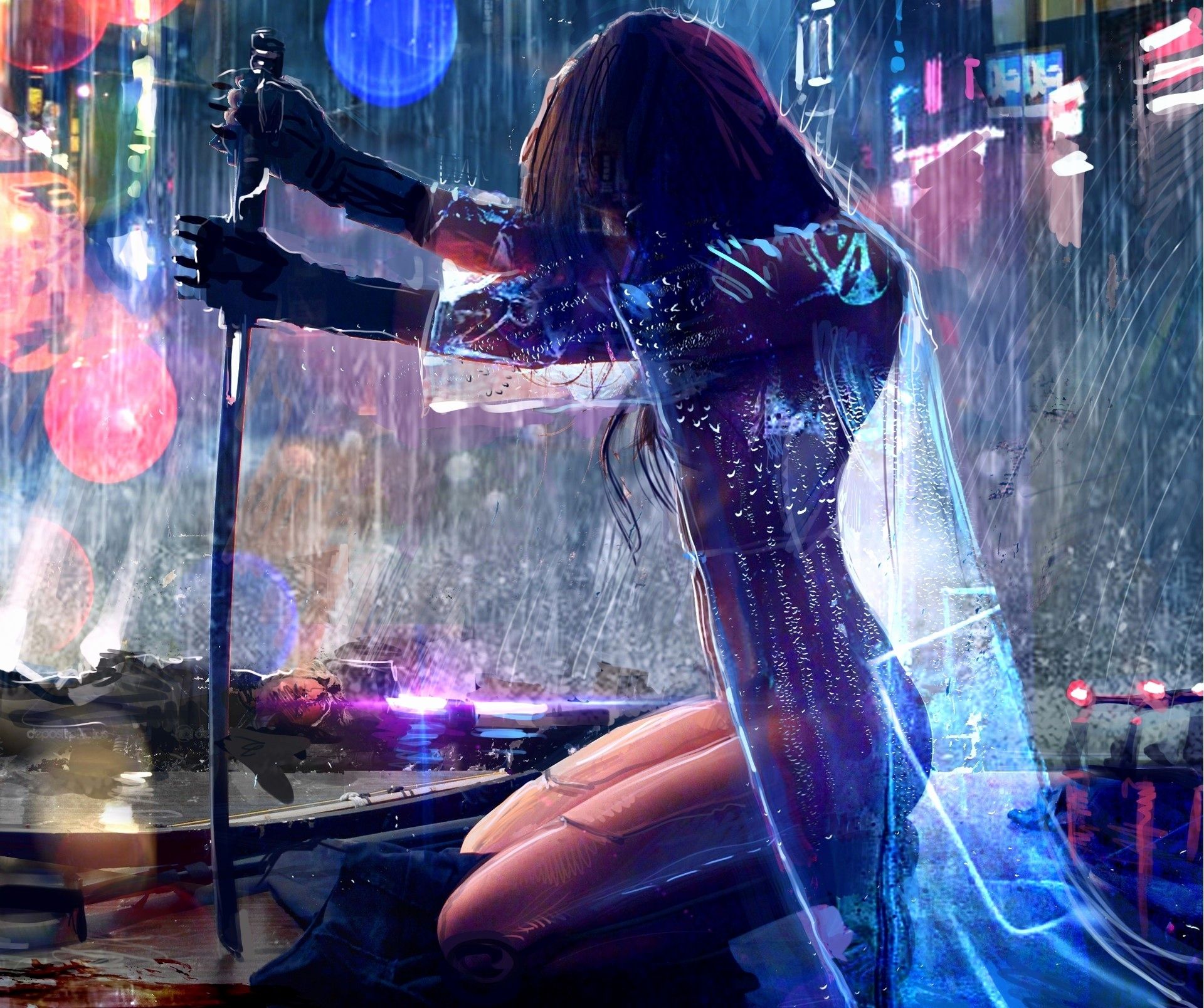 Donna cyberpunk sotto la pioggia, 1920x1608 WUXGA, Desktop