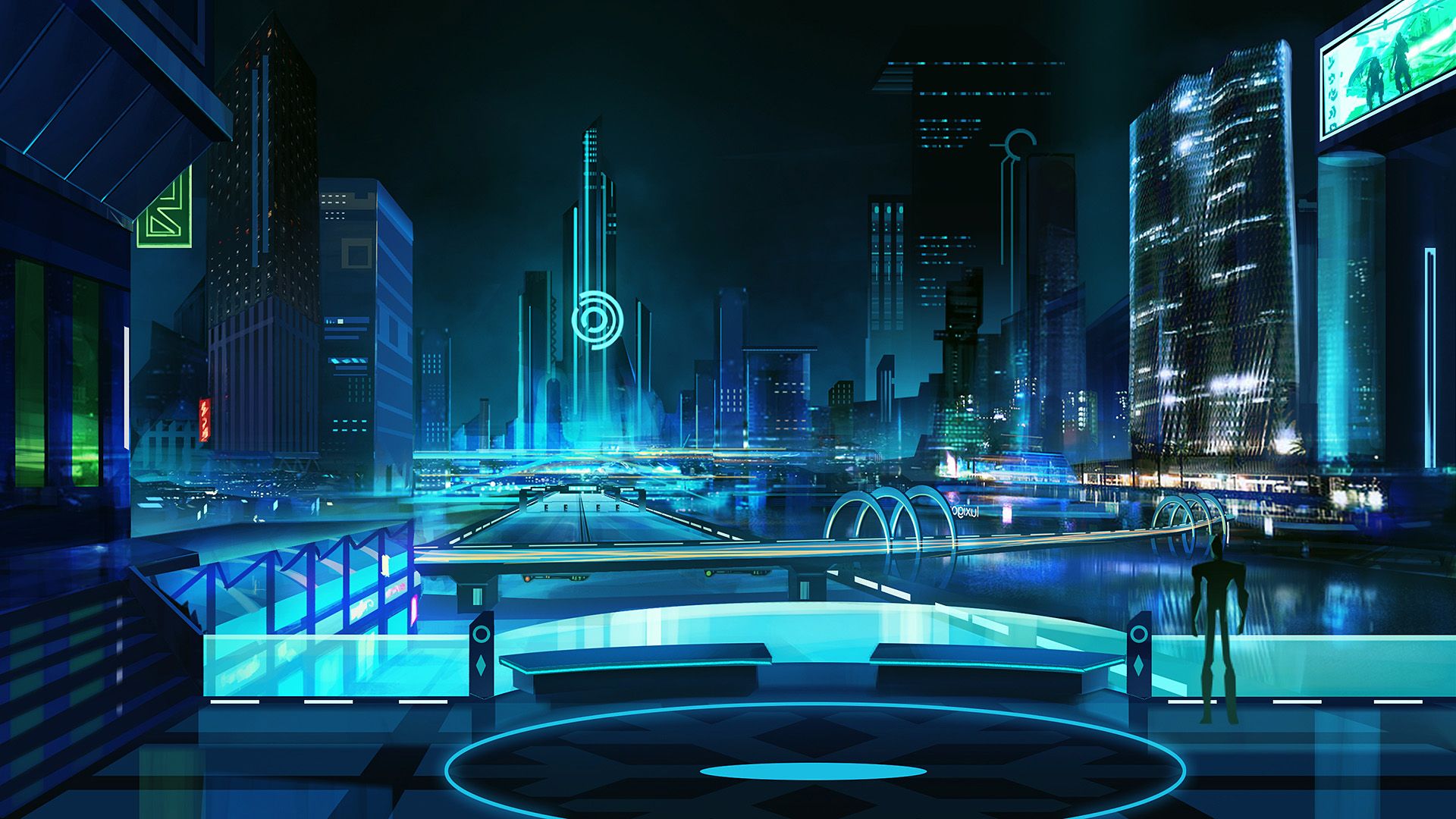 Città cyberpunk notturna blu, 1920x1080 1080p, PC