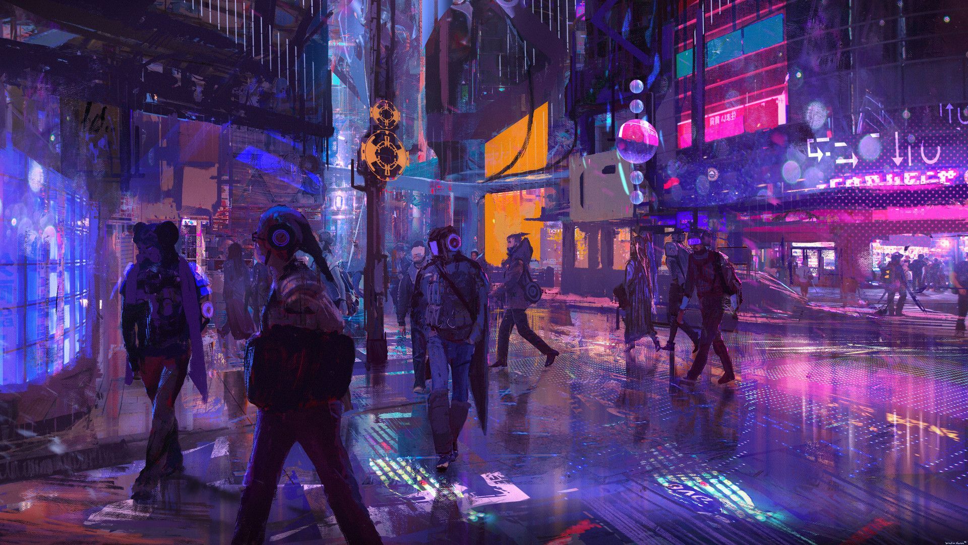 Città cyberpunk affollata neon, 1920x1080 Full HD 1080p, PC