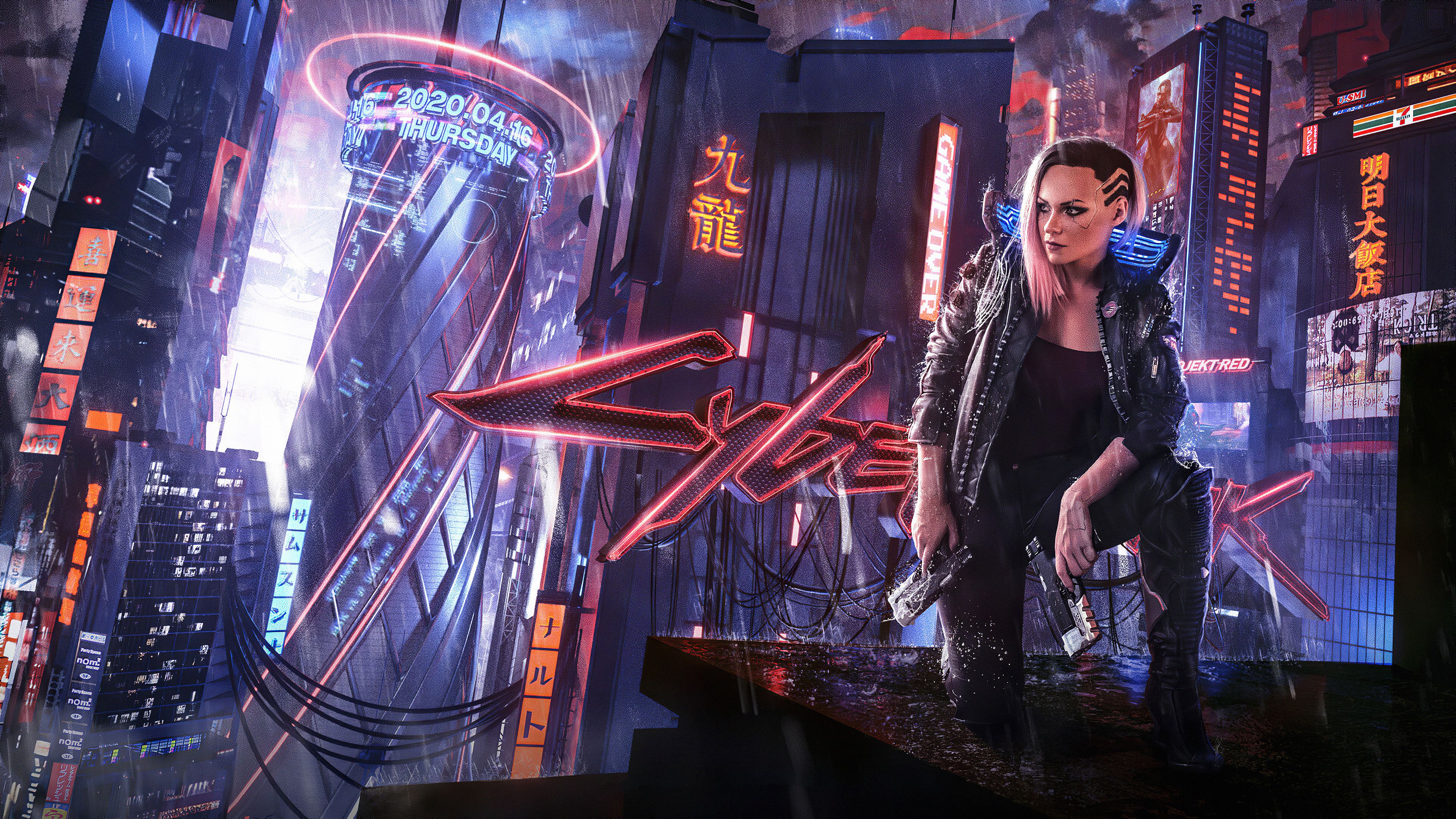 Ragazza cyberpunk città neon, 3840x2160 UHD, PC 4K