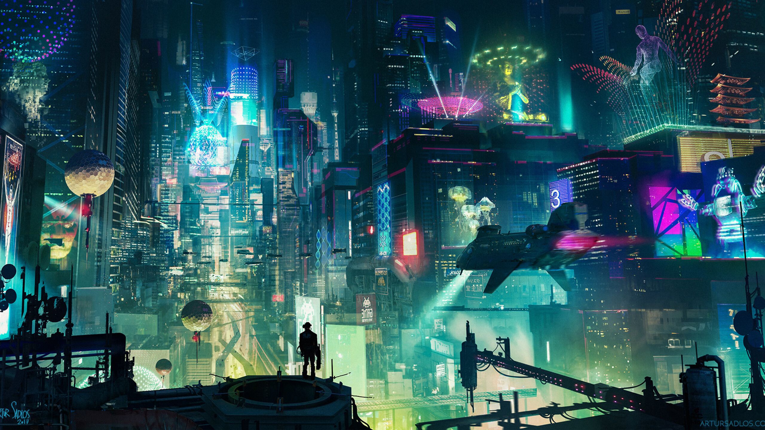 Città cyberpunk notturna neon, 2560x1440 2K, Desktop
