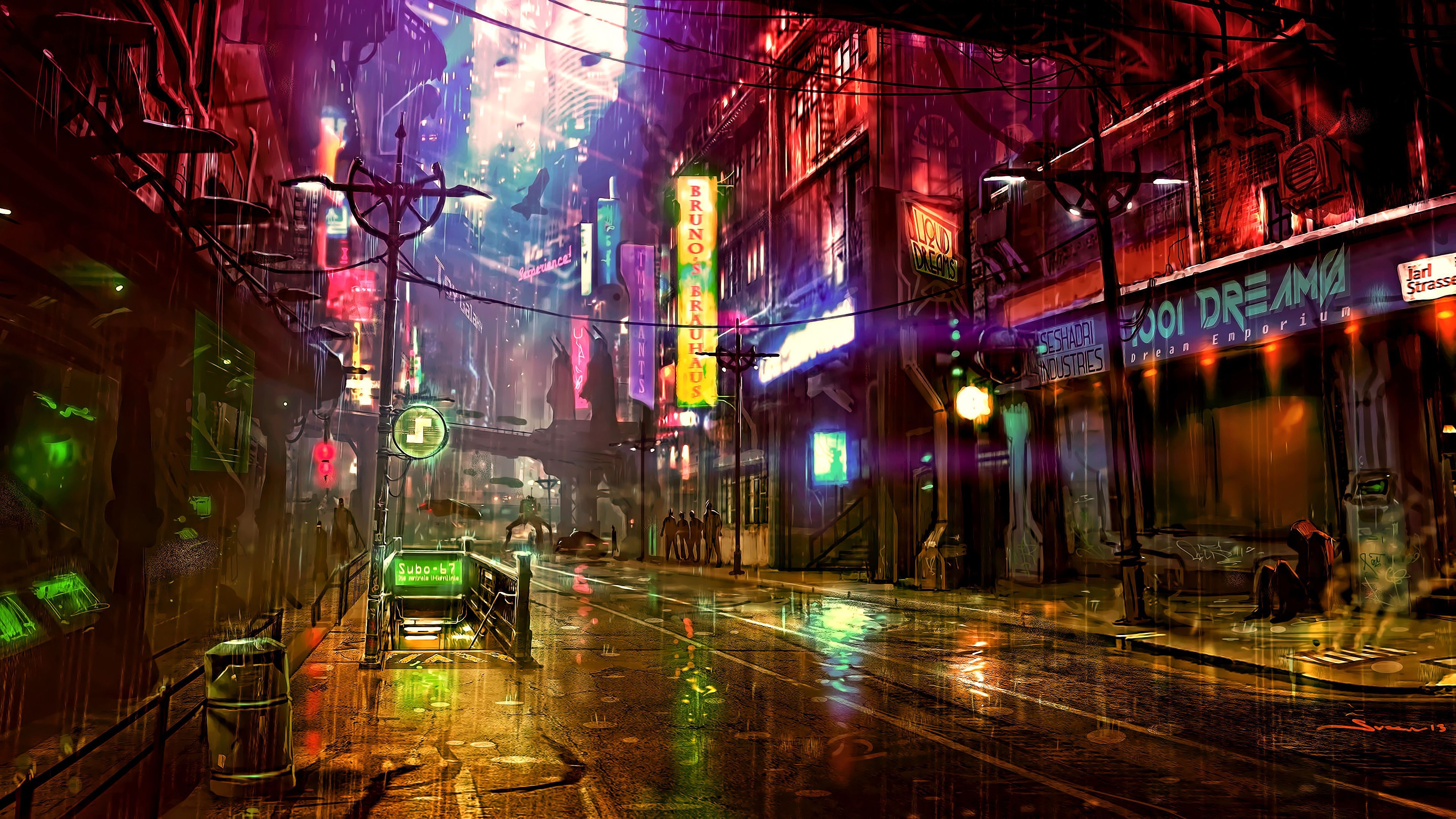 Strada cyberpunk neon notturna, 3840x2160 4K, Desktop 4K