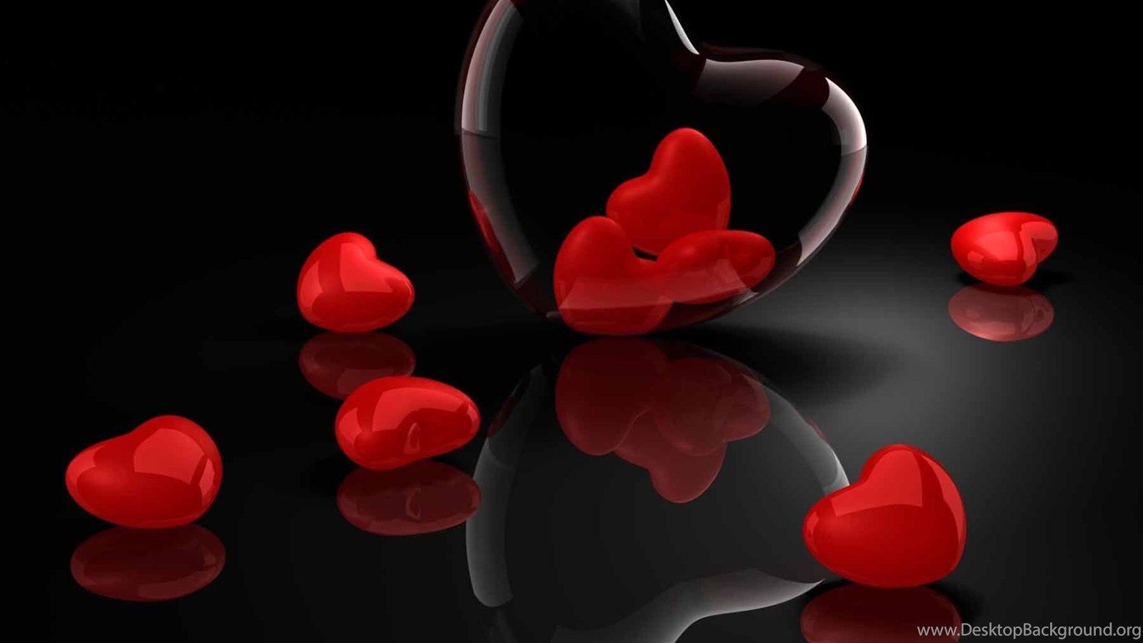 Cuori rossi 3D sfondo nero, 1600x900 900p, PC