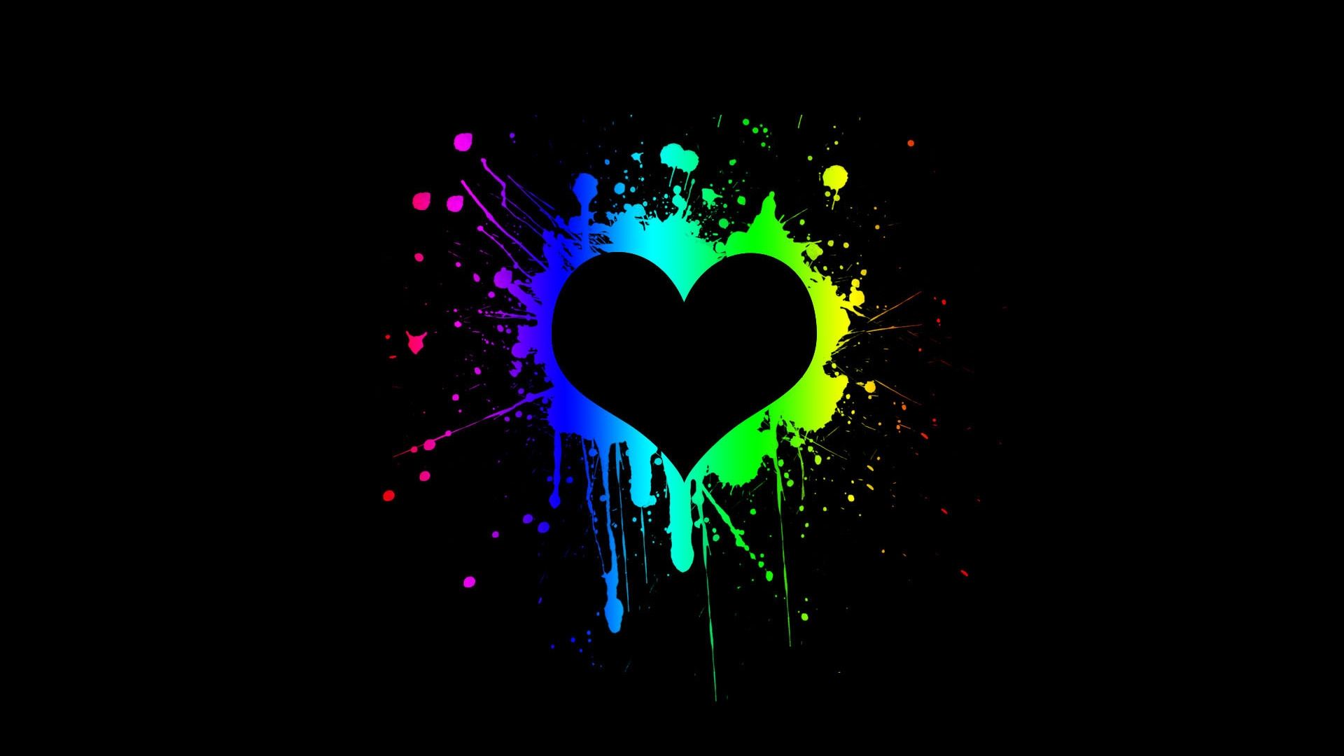 Cuore nero con schizzi colorati, 1920x1080 Full HD, Desktop