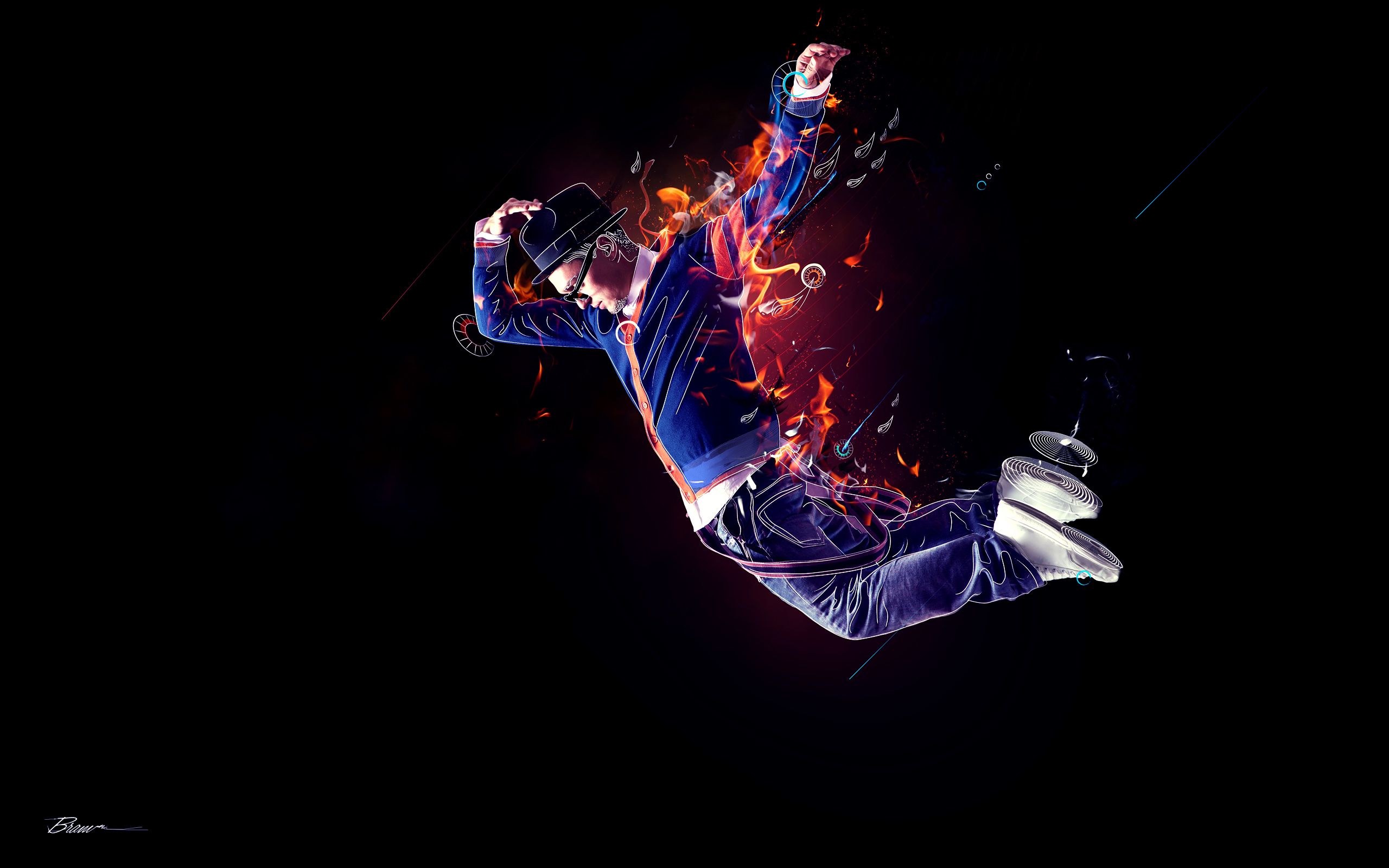 Ballerino con effetti fuoco 3D, 2560x1600 WQXGA, PC