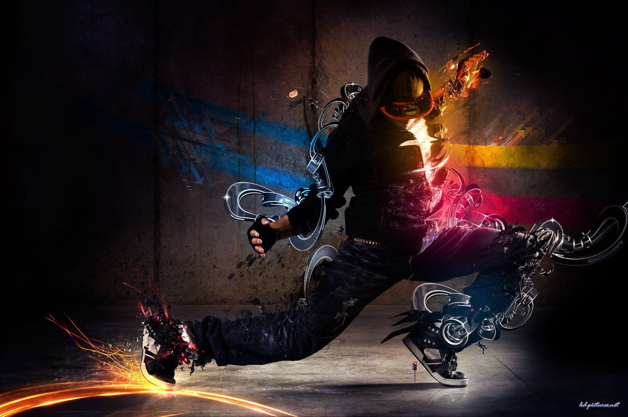 Ballerino breakdance effetti luce, 2000x1328 alta risoluzione, Laptop
