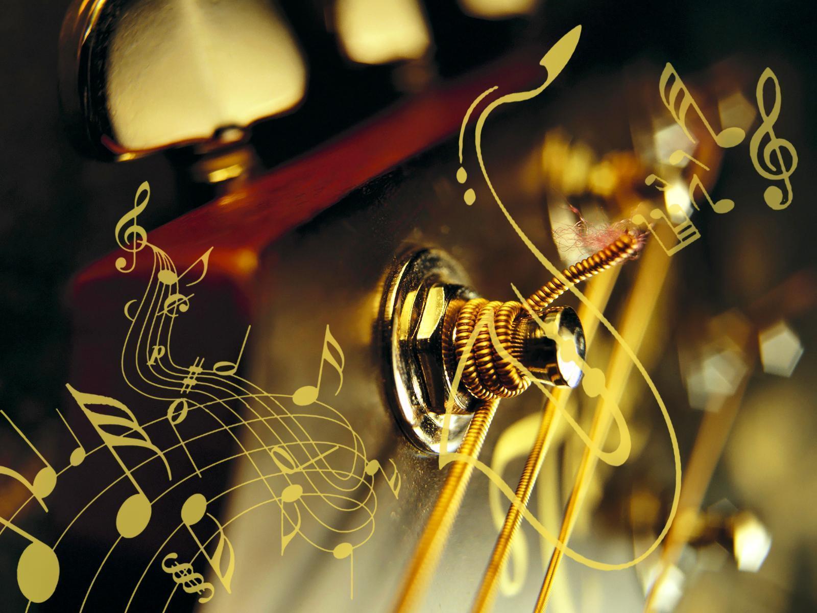 Chitarra dorata con note musicali, 1600x1200 900p, PC