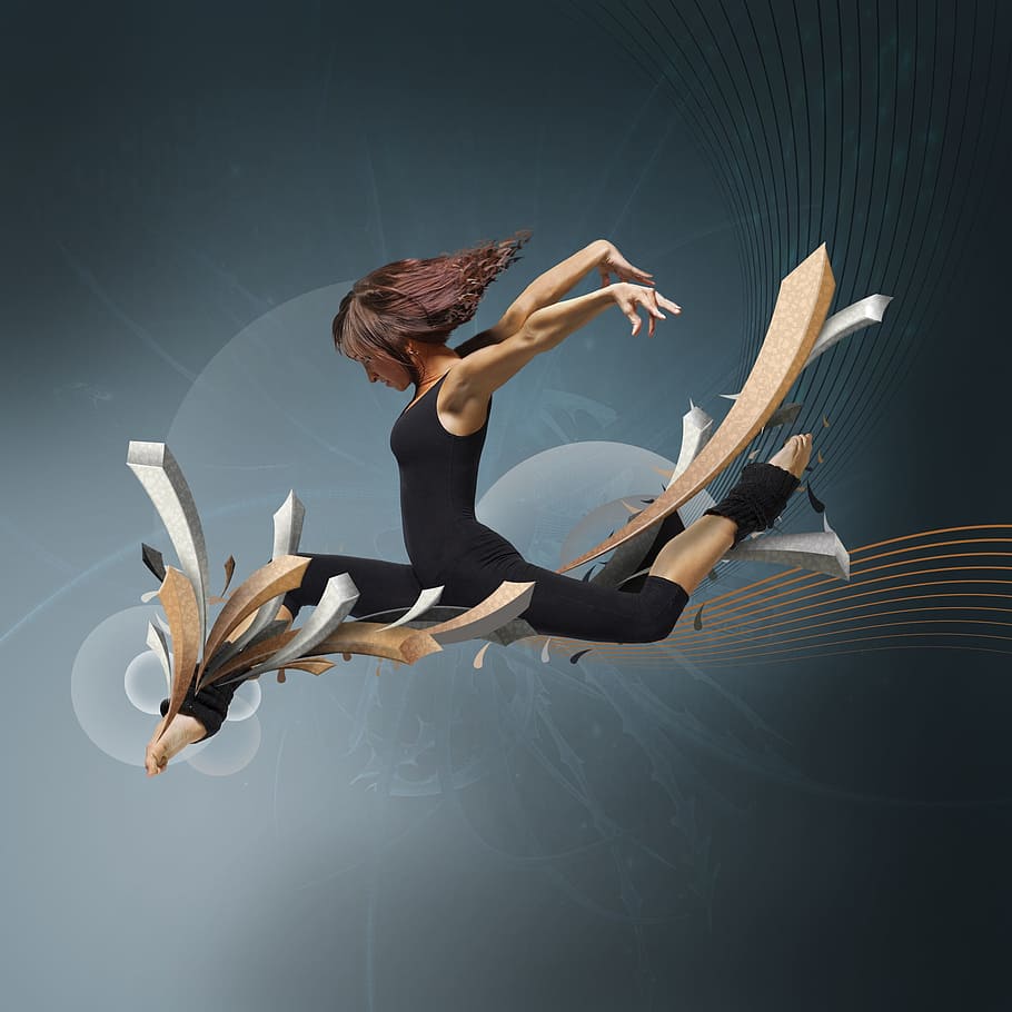 Ballerina in salto con nastri astratti, 910x910 HD, PC