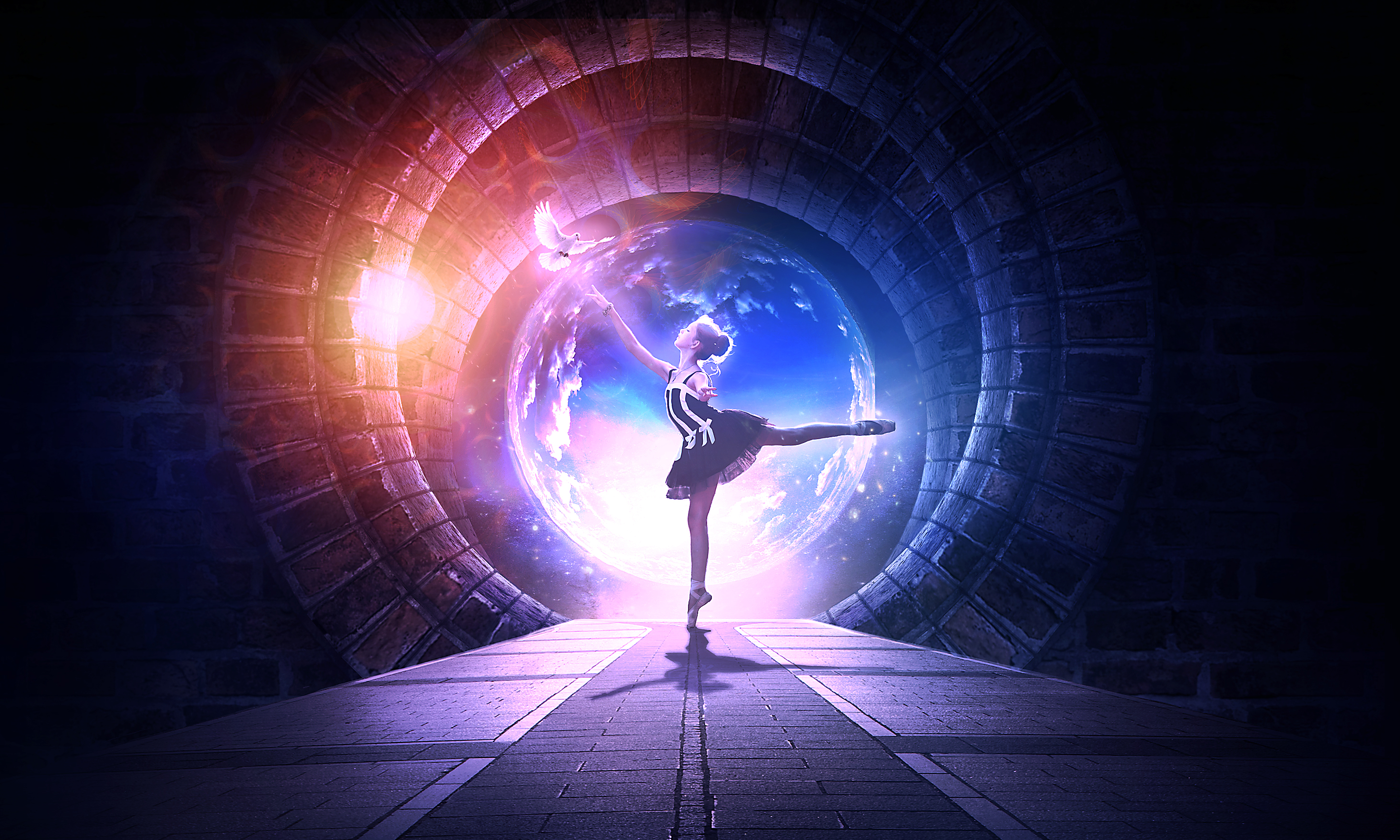 Ballerina silhouette tunnel cosmico, 2920x1752 2K+, Desktop