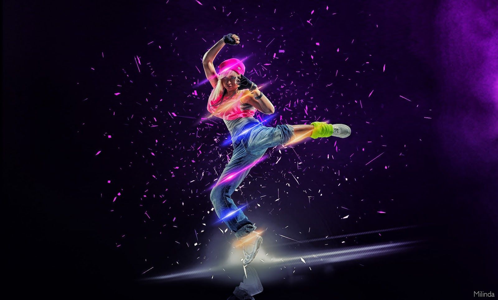 Ballerina in salto con luci colorate, 1600x964 HD Ready, PC