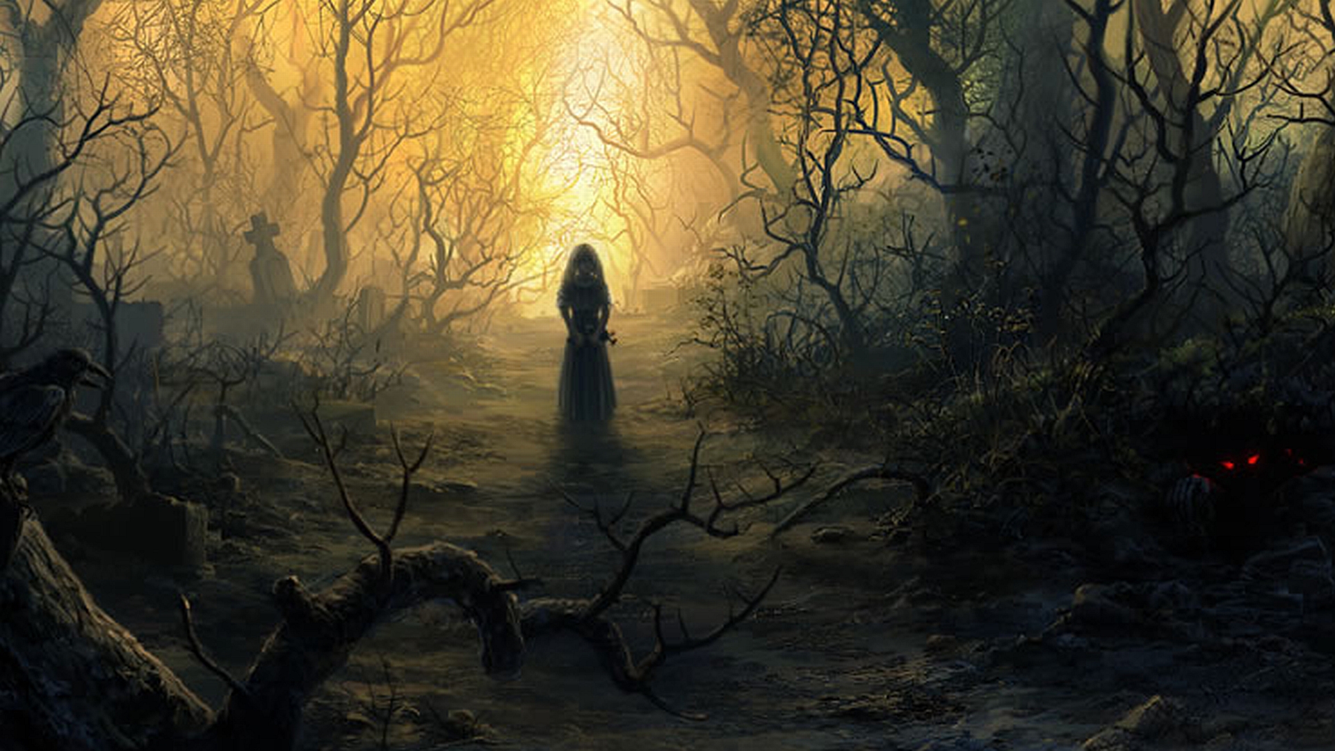 Figura incappucciata in foresta oscura, 1920x1080 1080p, Laptop