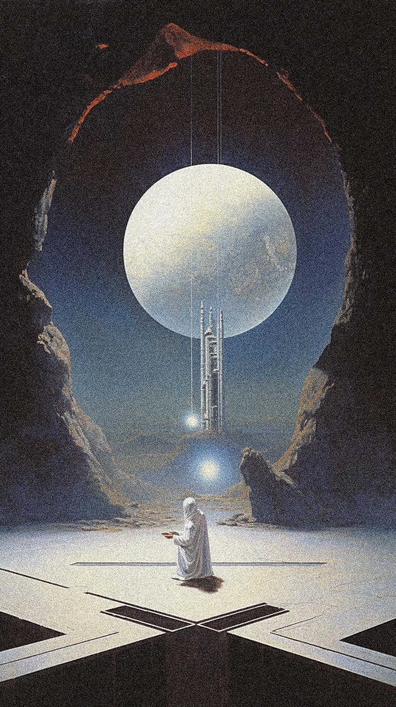 Figura incappucciata luna torre, 816x1456 Verticale, Mobile