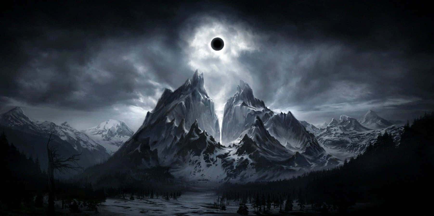 Montagne innevate con eclissi, 1803x900 900p, PC