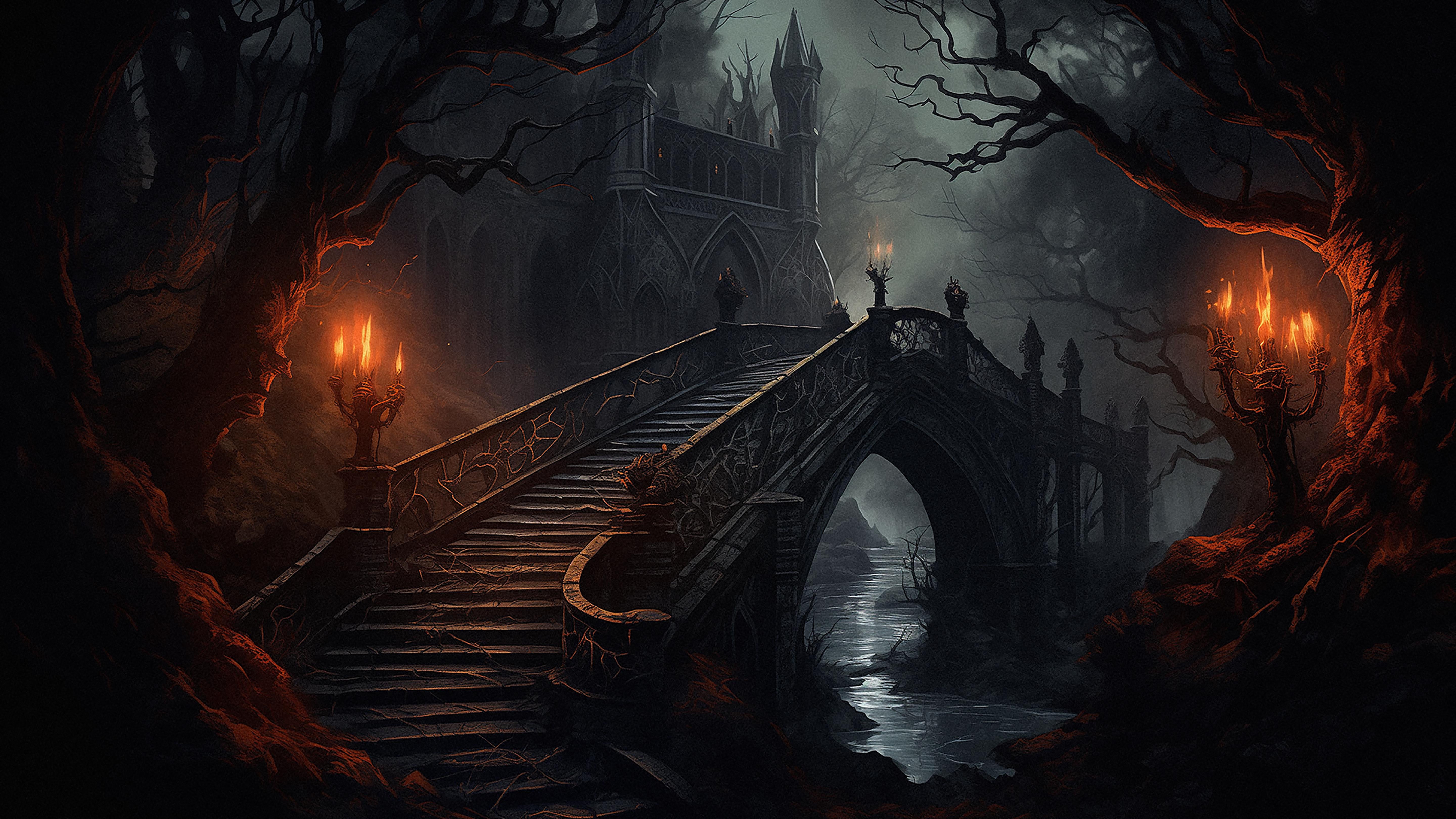 Ponte oscuro castello notte, 5760x3240 4K Ultra HD, Smart TV 4K