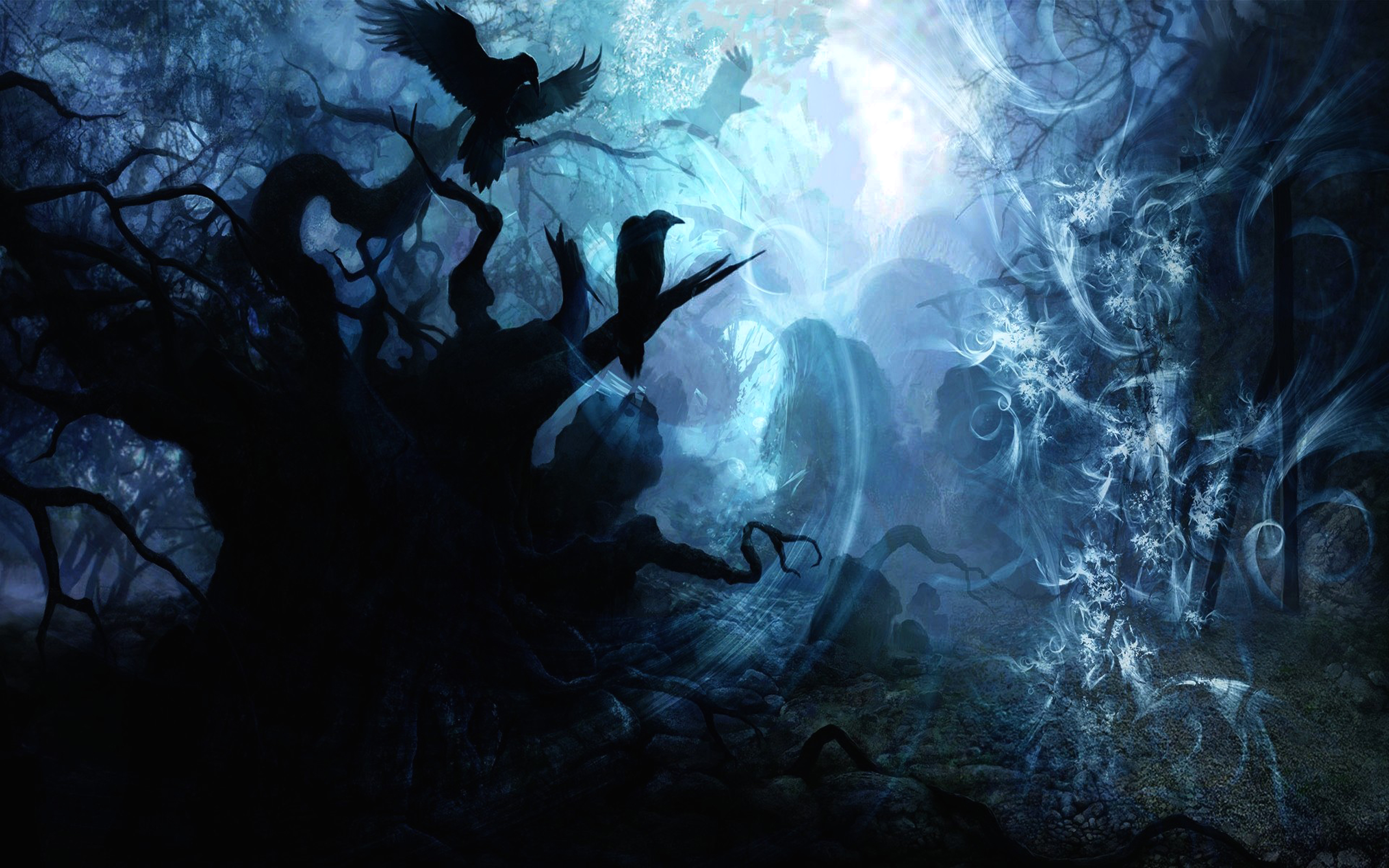 Foresta oscura con creature alate, 2560x1600 WQXGA, Desktop