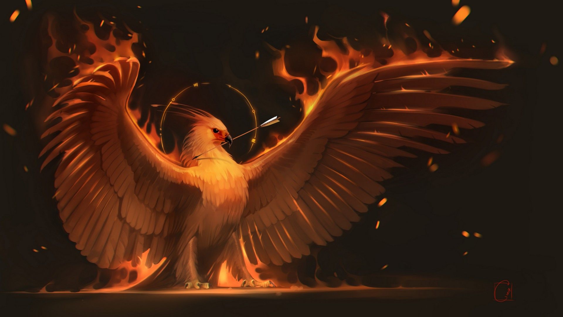 Fenice fiammeggiante ali spiegate, 1920x1080 Full HD 1080p, Desktop