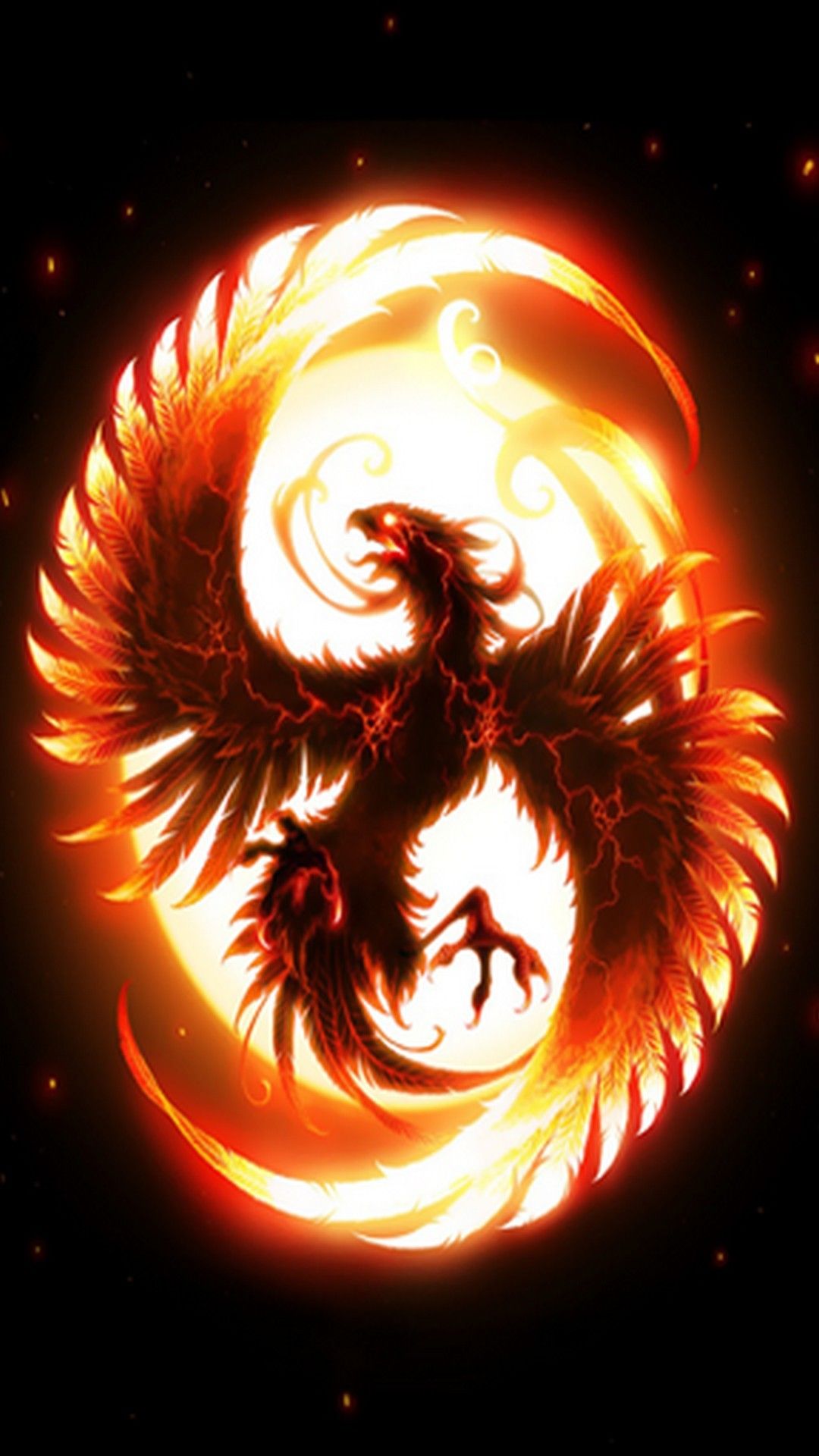 Fenice fiamma arancione nero, 1080x1920 Verticale, Telefono