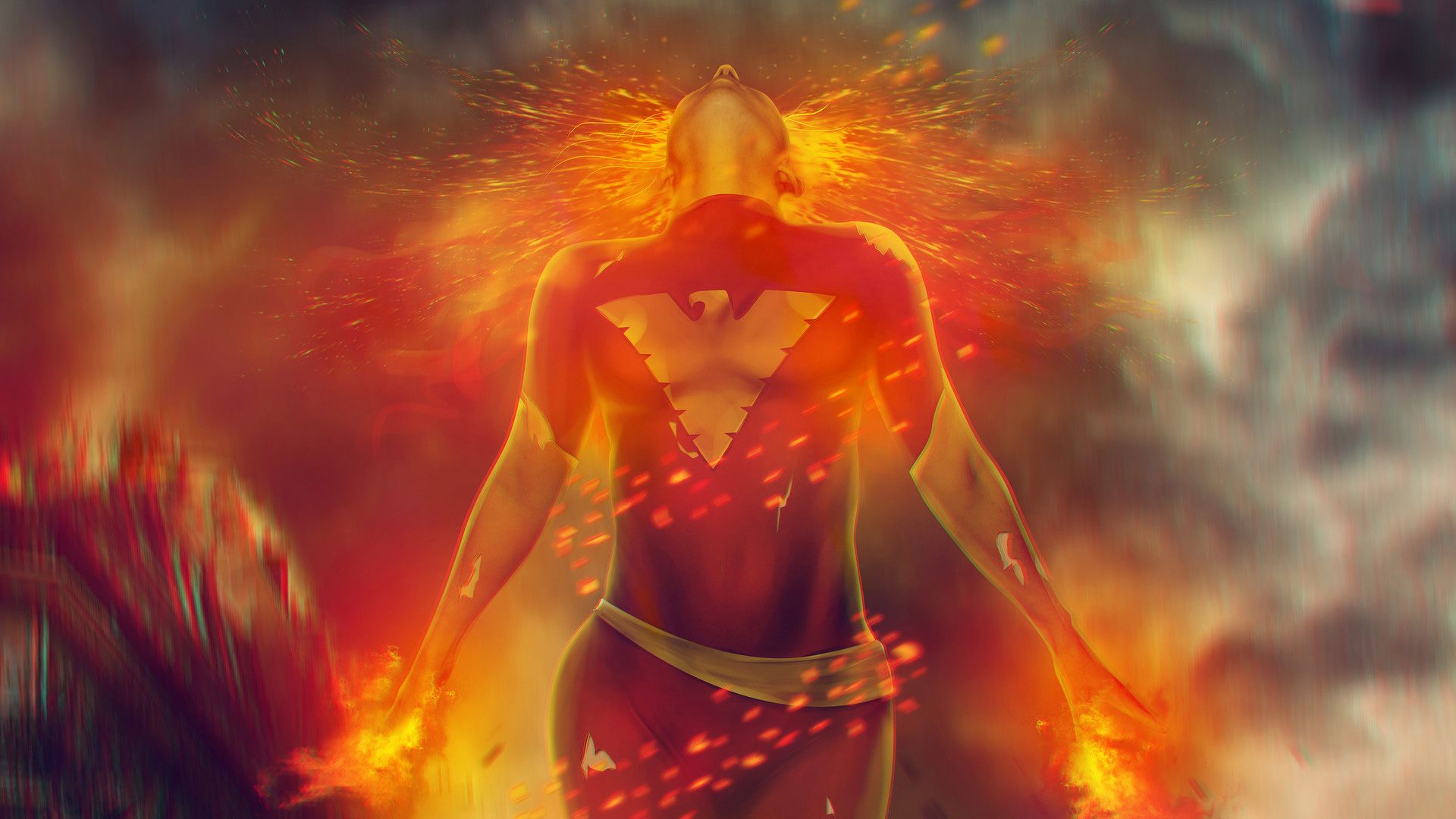 Dark Phoenix figura fiamme rosse, 1920x1080 Full HD, PC Desktop
