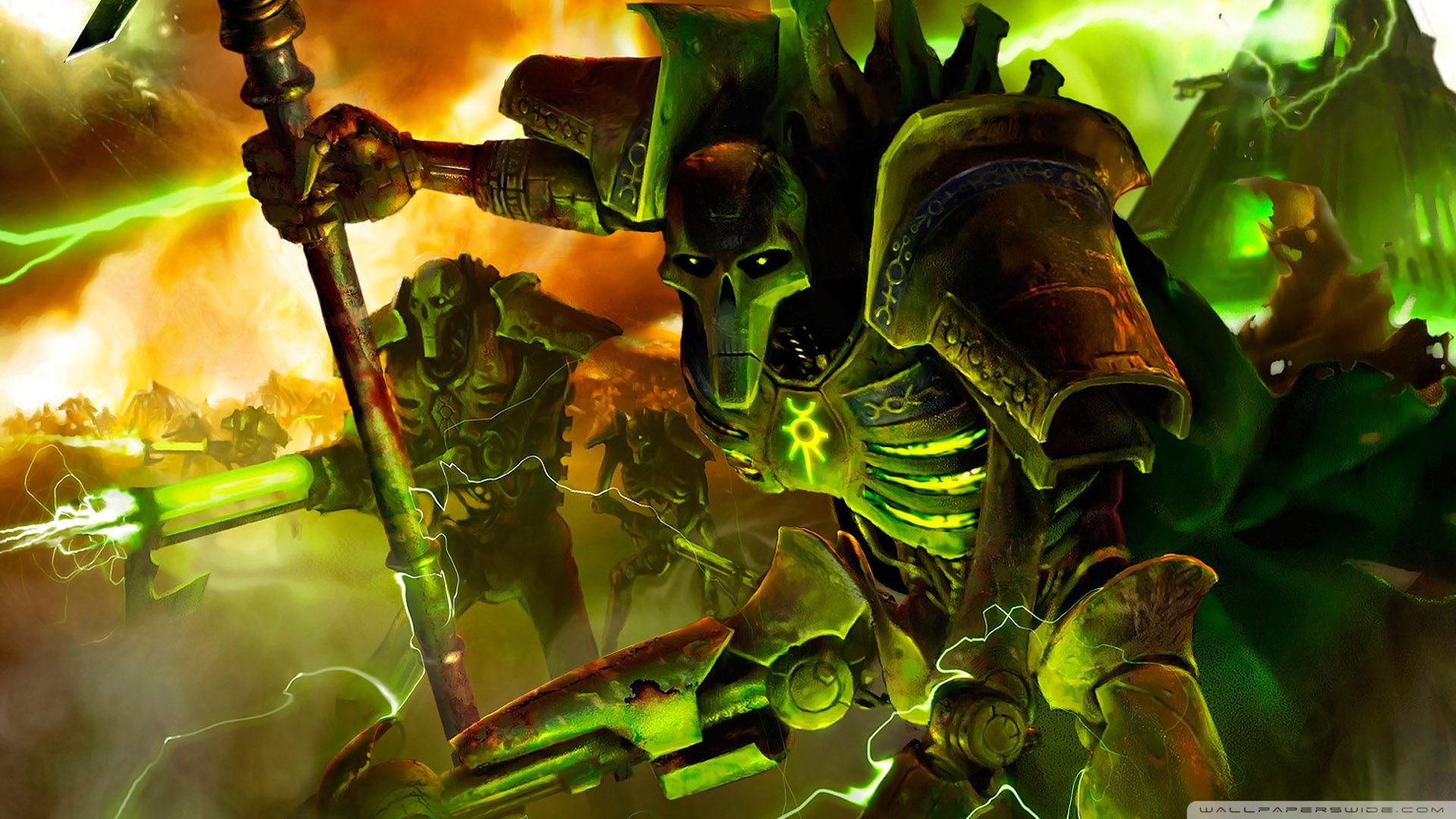 Warhammer 40k guerriero Necron verde, 1920x1080 Full HD, Desktop