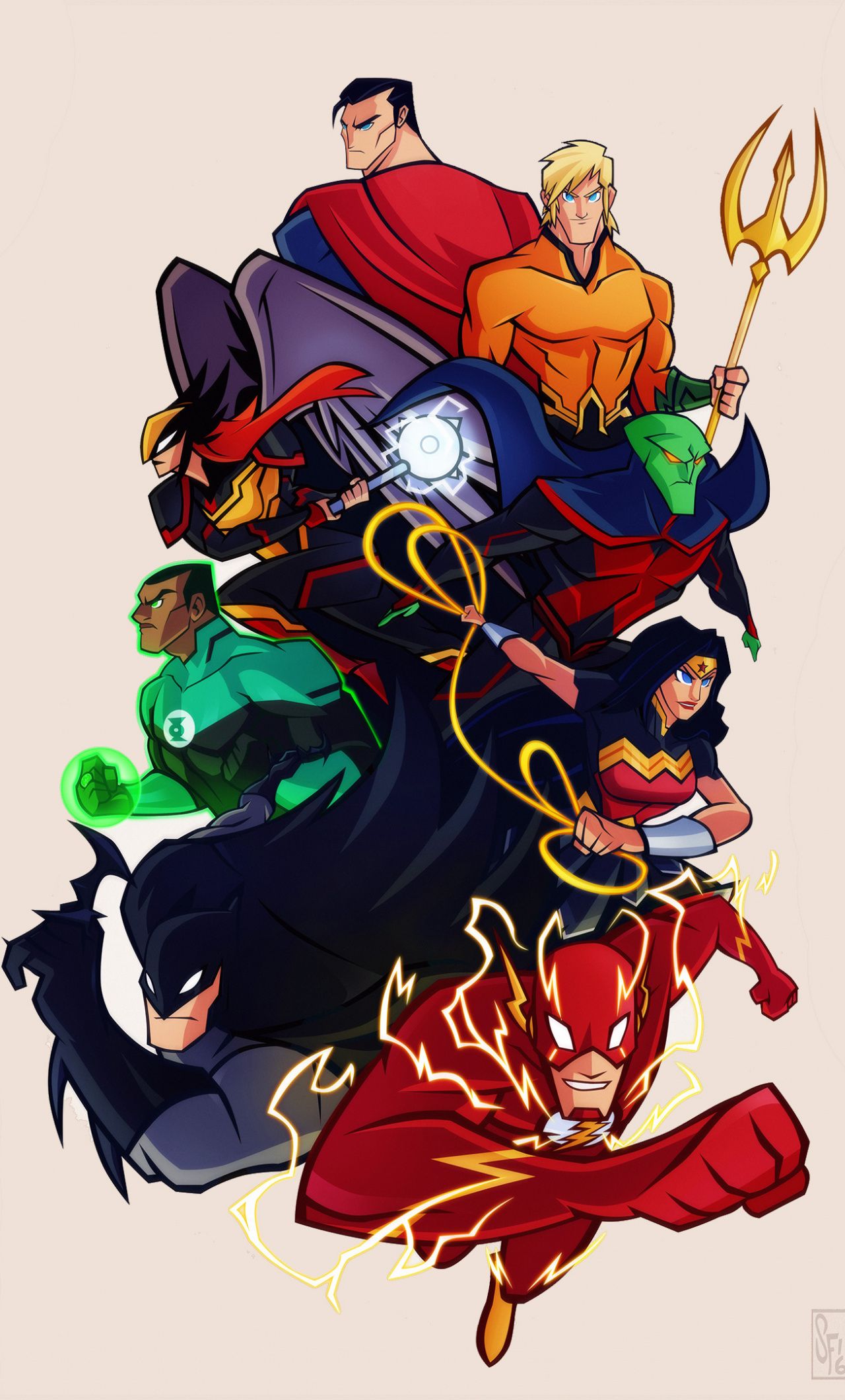 Justice League cartoon eroi, 1280x2120 Verticale, Mobile