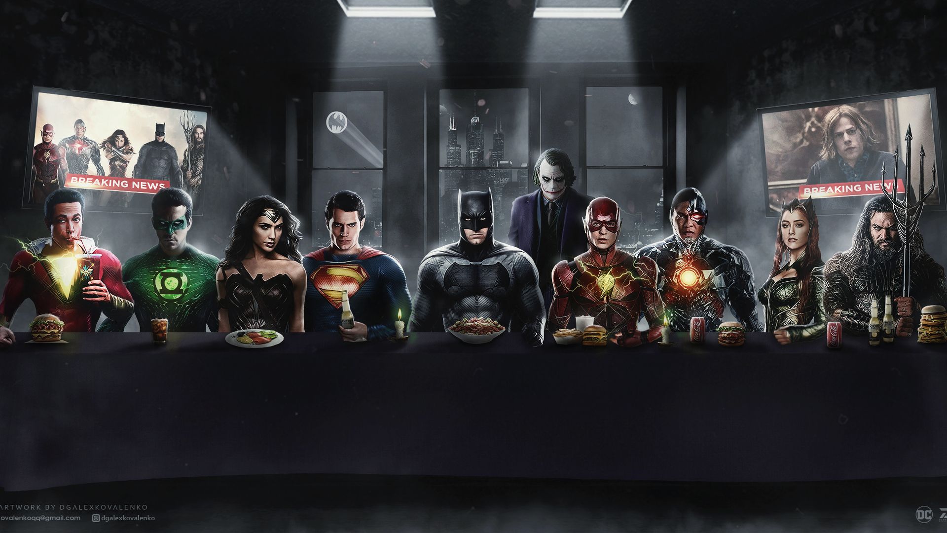 Justice League cena stile Ultima Cena, 1920x1080 Full HD, PC Desktop