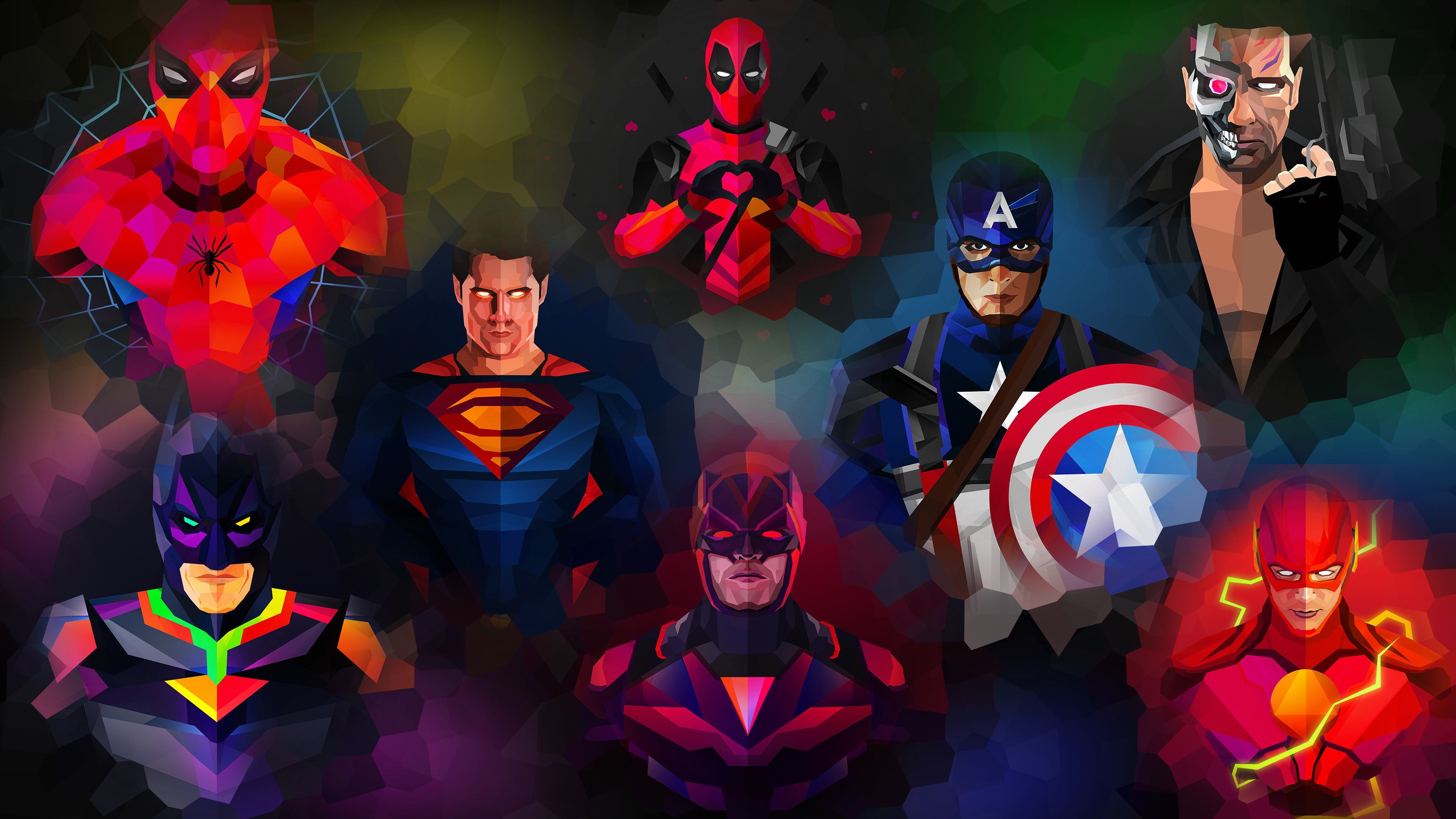 Supereroi low poly art, 3840x2160 Ultra HD, Monitor 4K