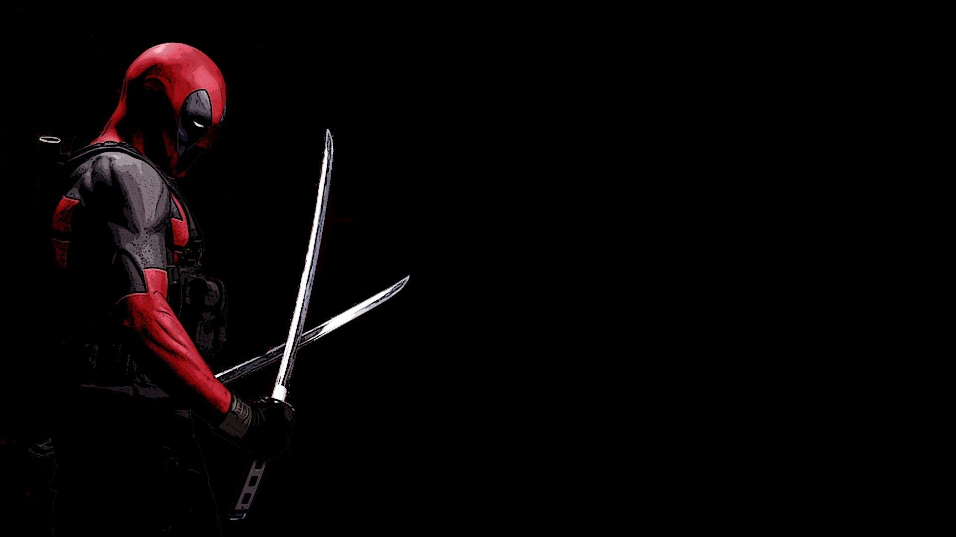 Deadpool con katane sfondo nero, Marvel, 1920x1080 Full HD, Desktop