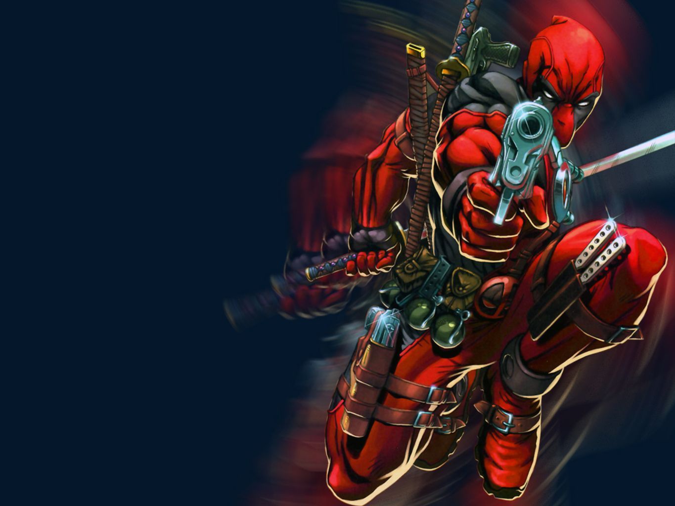 Deadpool con katane armato, mercenario, 1365x1024 HD, Desktop