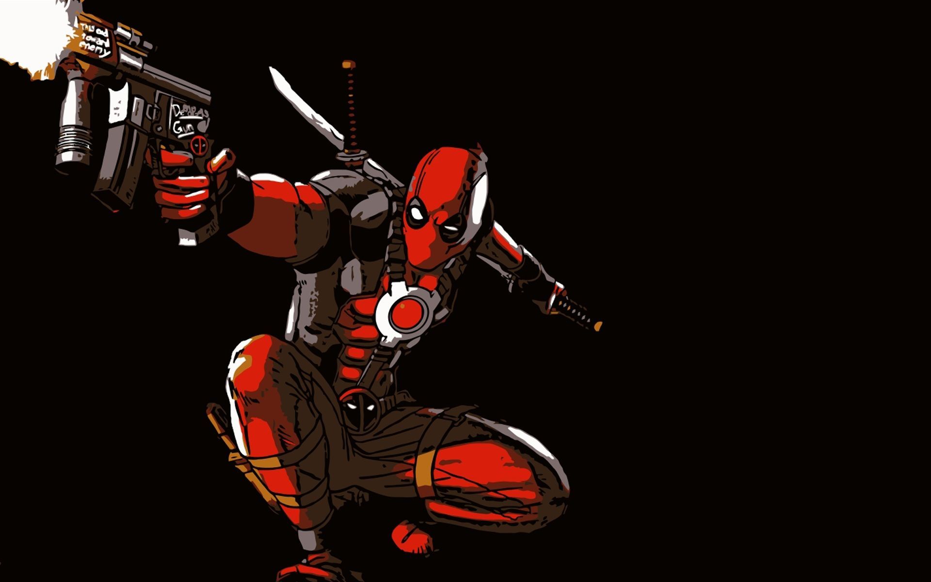 Deadpool accovacciato con pistola, 1920x1200 Full HD+, PC