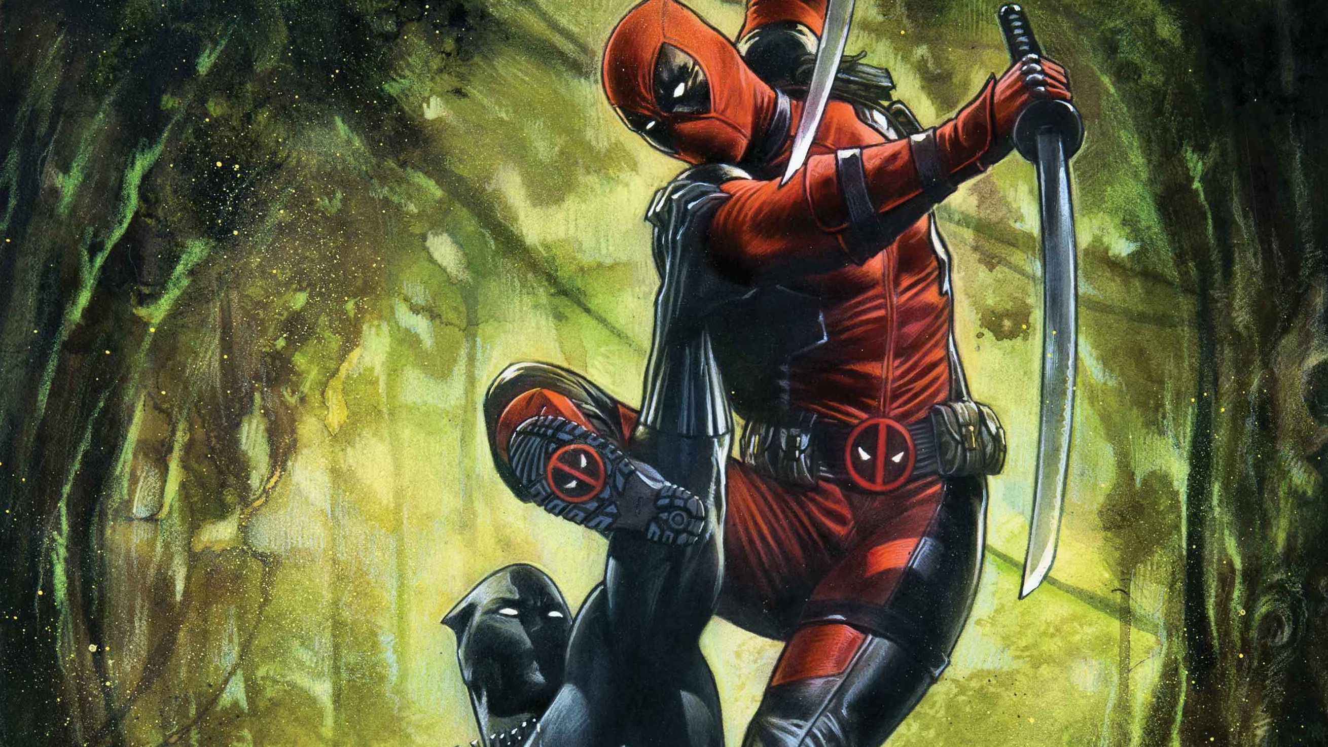 Deadpool e Black Panther, foresta, 2619x1473 2K, Desktop