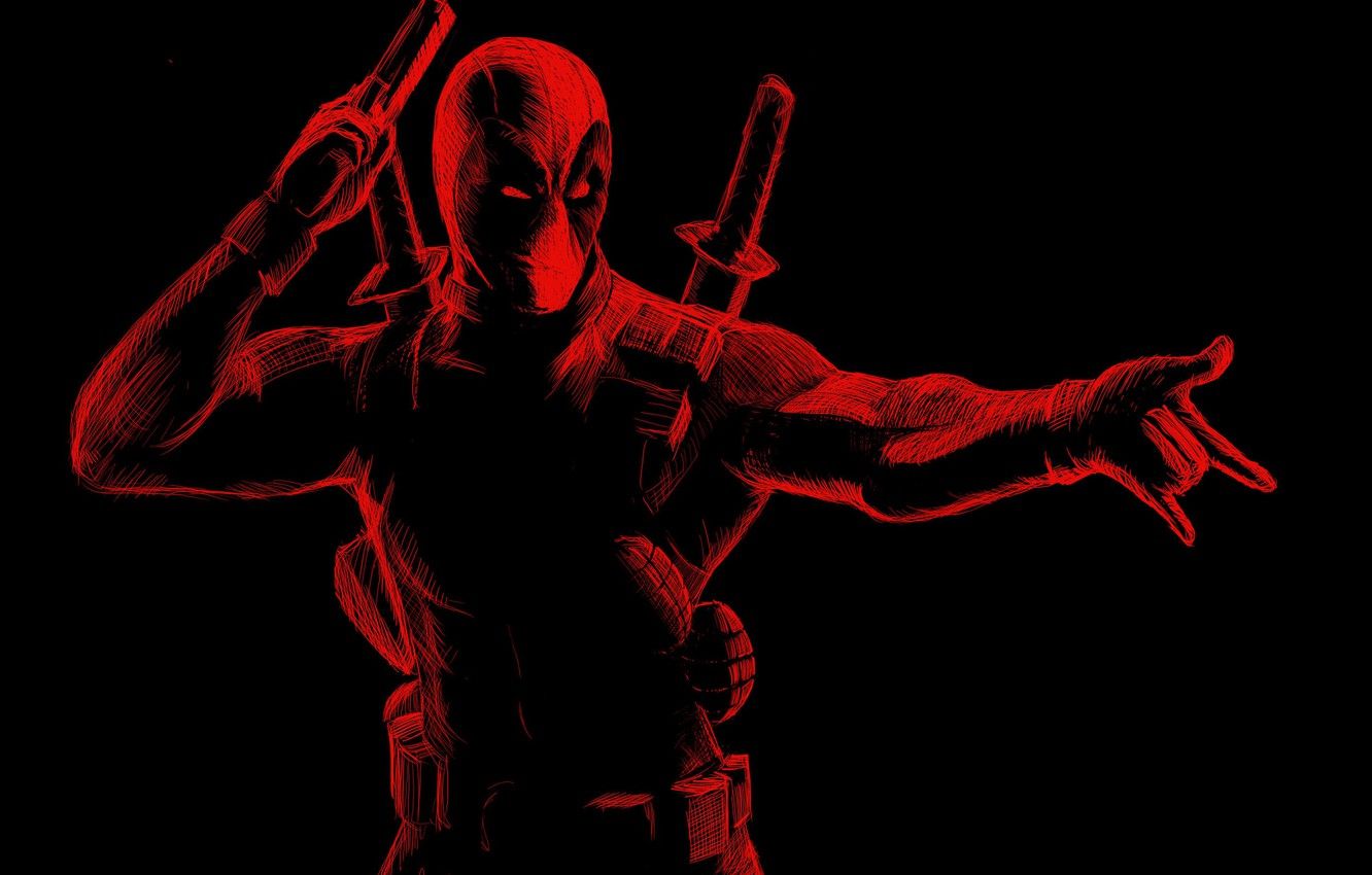 Deadpool rosso sfondo nero, 1332x850 HD, Desktop