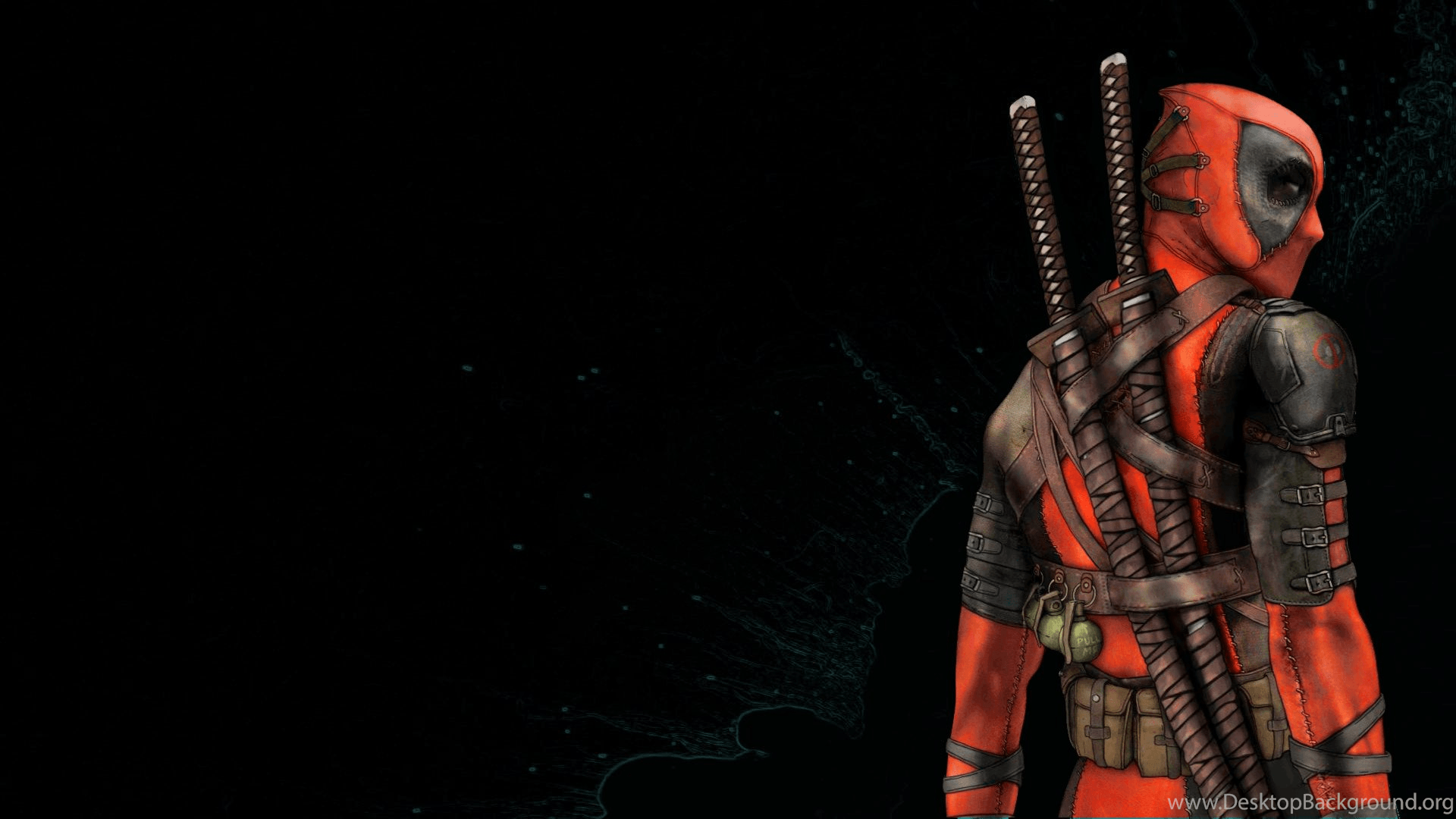 Deadpool con katane sfondo nero, 1280x720 HD, PC Desktop