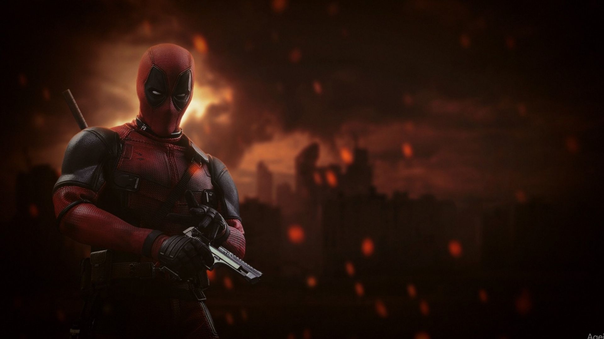 Deadpool con katana, sfondo rosso, 1920x1080 Full HD 1080p, Desktop