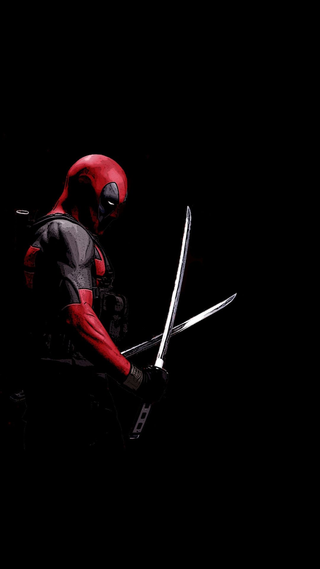 Deadpool con katane sfondo nero, Marvel, 1080x1920 Verticale, iPhone Pro